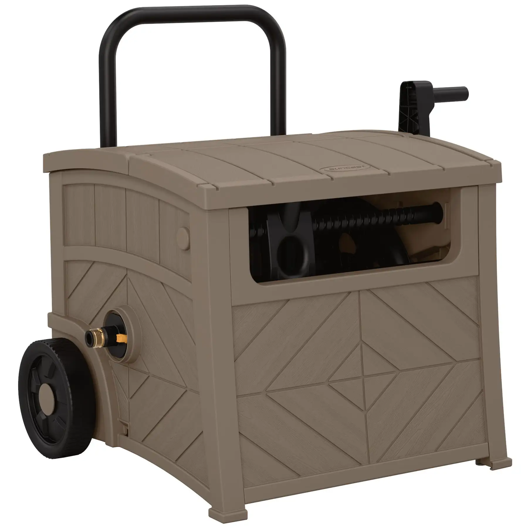 Suncast 150 Foot Baywood Smart Tube Wheeled Hose Reel Hideaway Cart, Dark Taupe