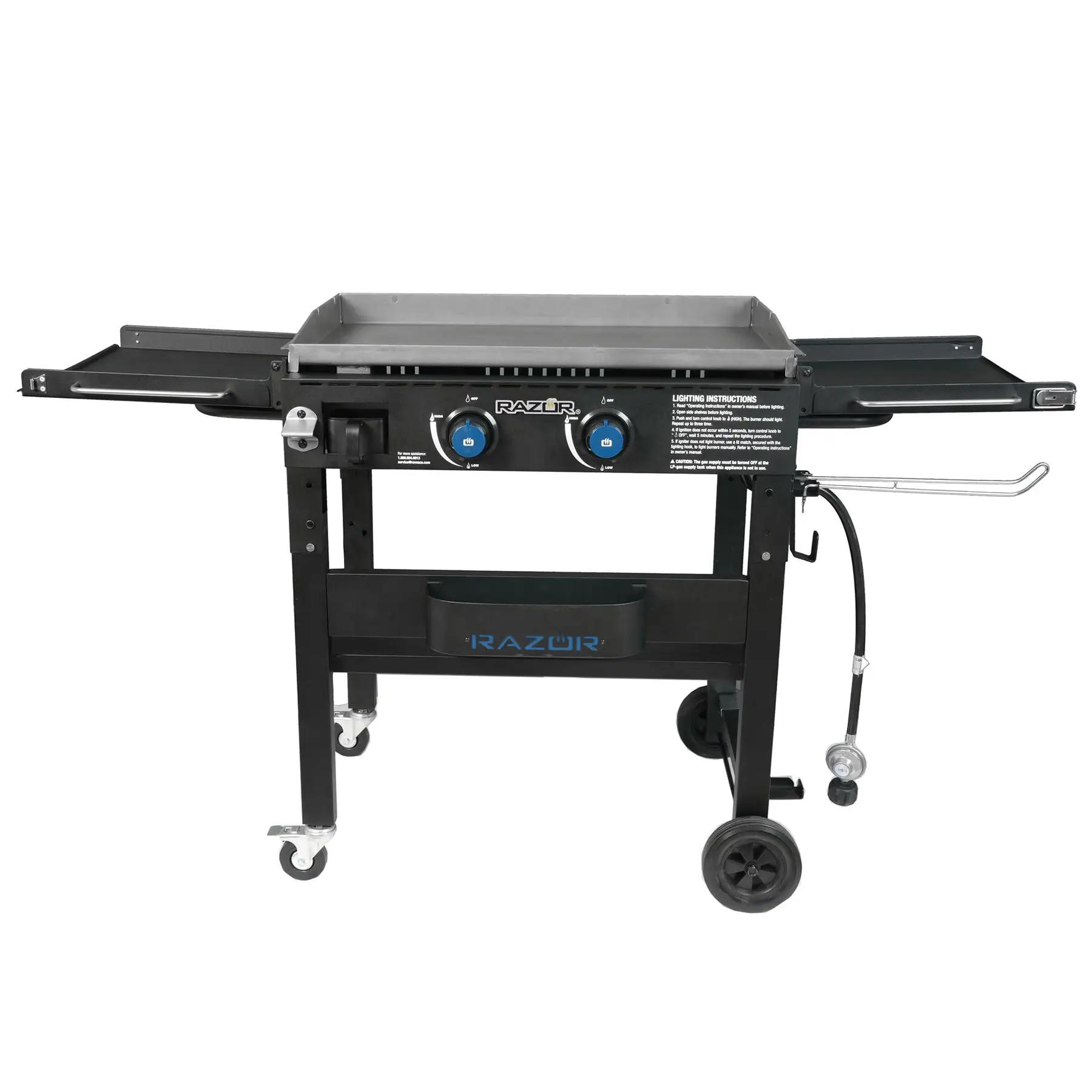 Razor Griddle Portable 2 Burner 30,000 BTU Gas Grill & Griddle Cart w/Shelves