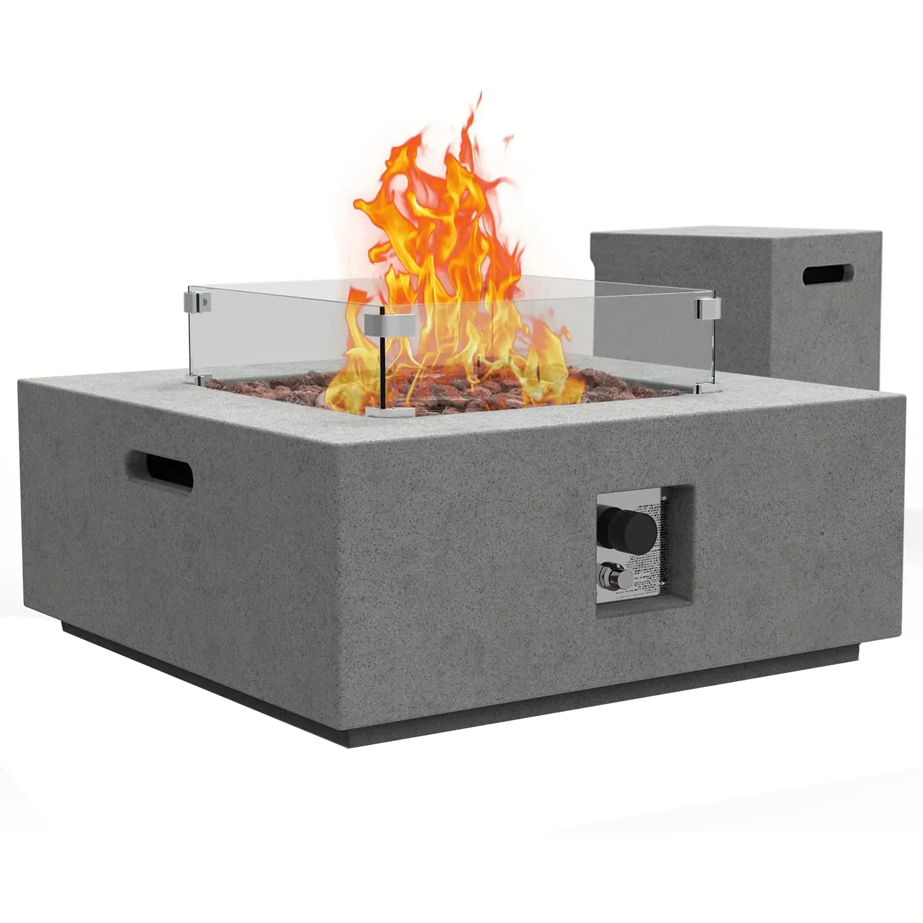 ESSENTIAL LOUNGER 35" Square Concrete Outdoor 50,000 BTU Firepit Table Set, Gray