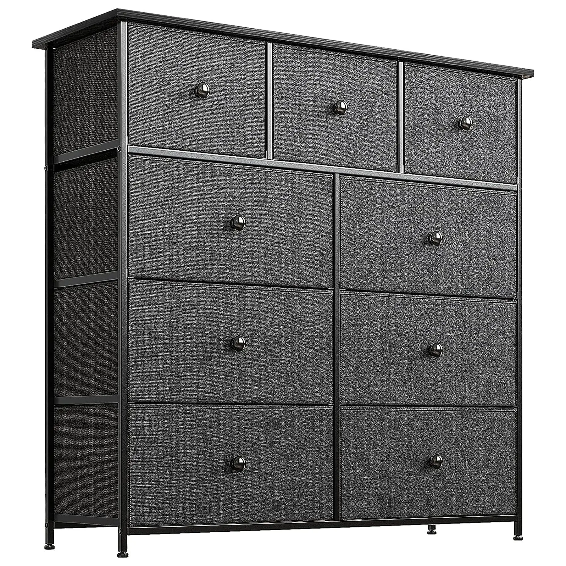 REAHOME 9 Drawer Steel Frame Bedroom Storage Organizer Chest Dresser, Black/Gray