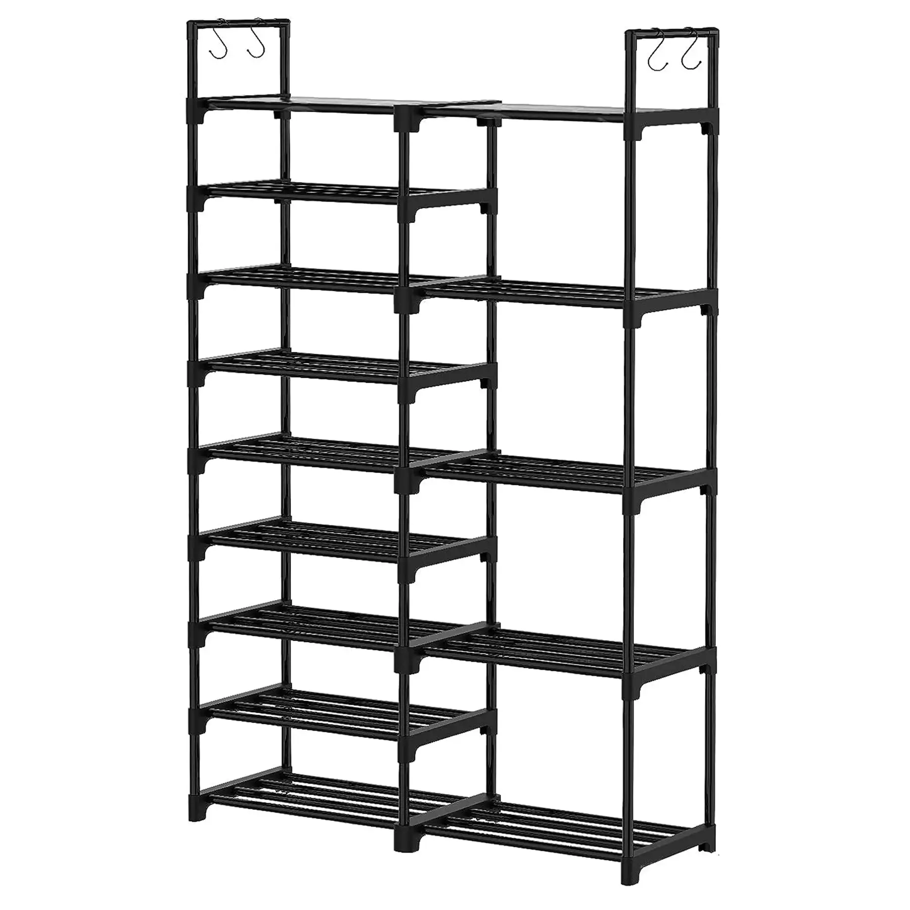 WOWLIVE 9 Tier Metal Shoe Rack, 30 to 35 Pair Shelf Storage Organizer, Black