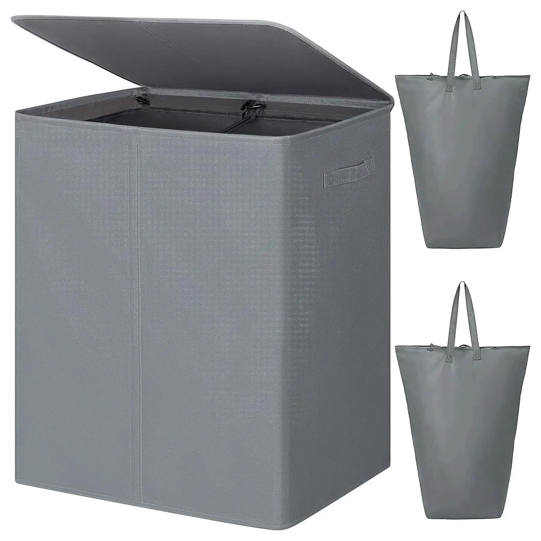 WOWLIVE 154L Fabric Double Laundry Hamper with Lid and Removable Bags, Gray