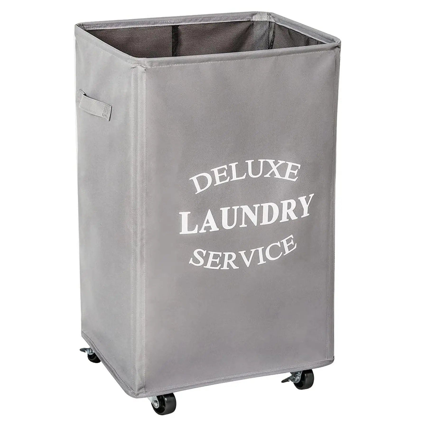 WOWLIVE 90L Foldable Rectangular Deluxe Laundry Service Rolling Basket, Gray