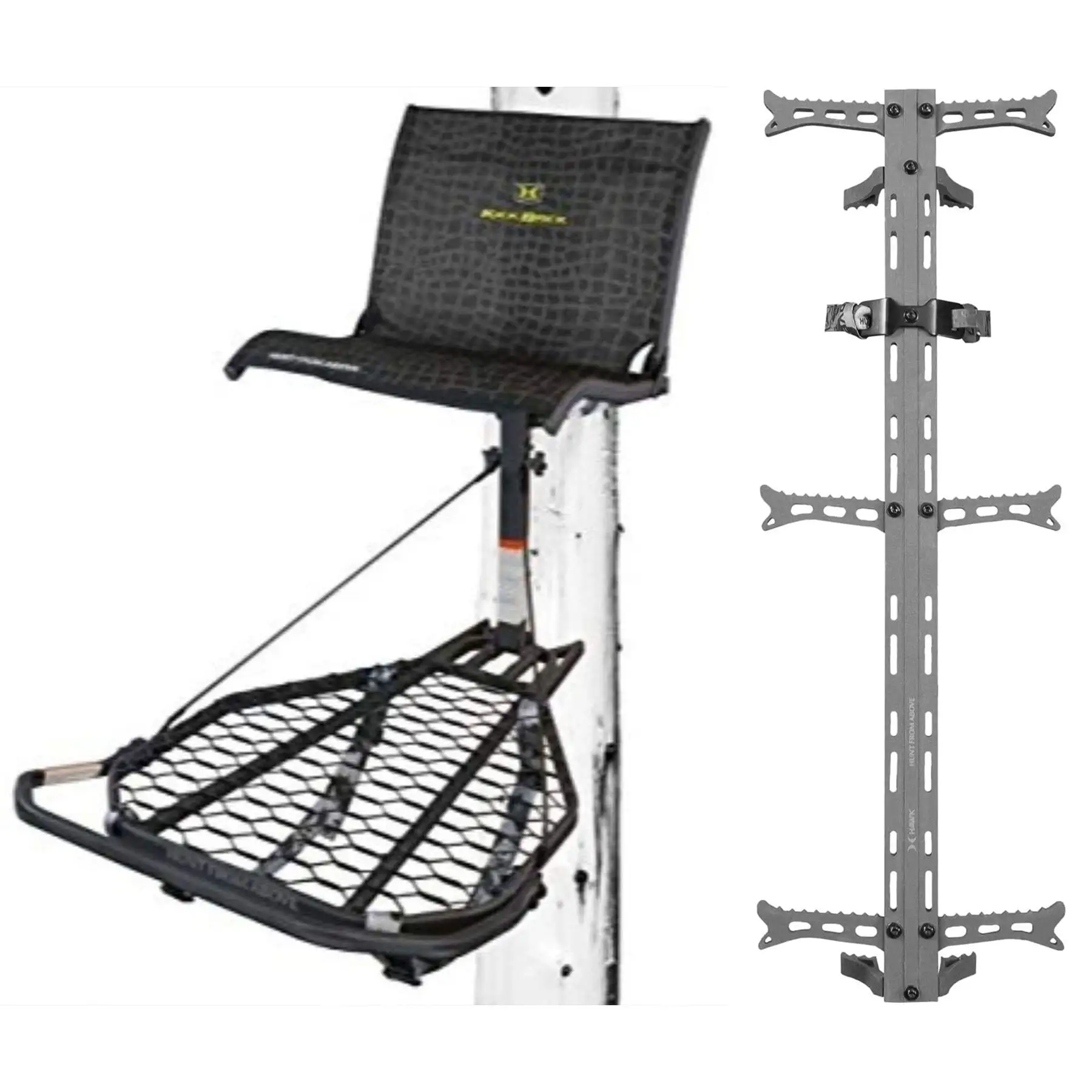 Hawk Kickback LVL Hang On Tree Stand with Footrest & Set of 3 Climbing Sticks
