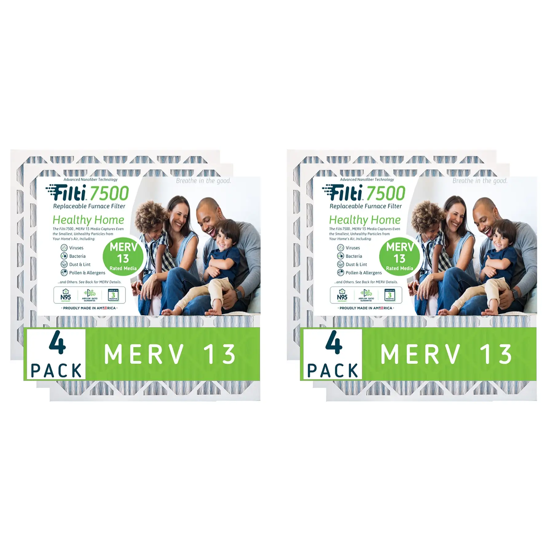 Filti 7500 20x4x20 Inch Pleated Home HVAC Furnace MERV 13 Air Filter (4 Pack)