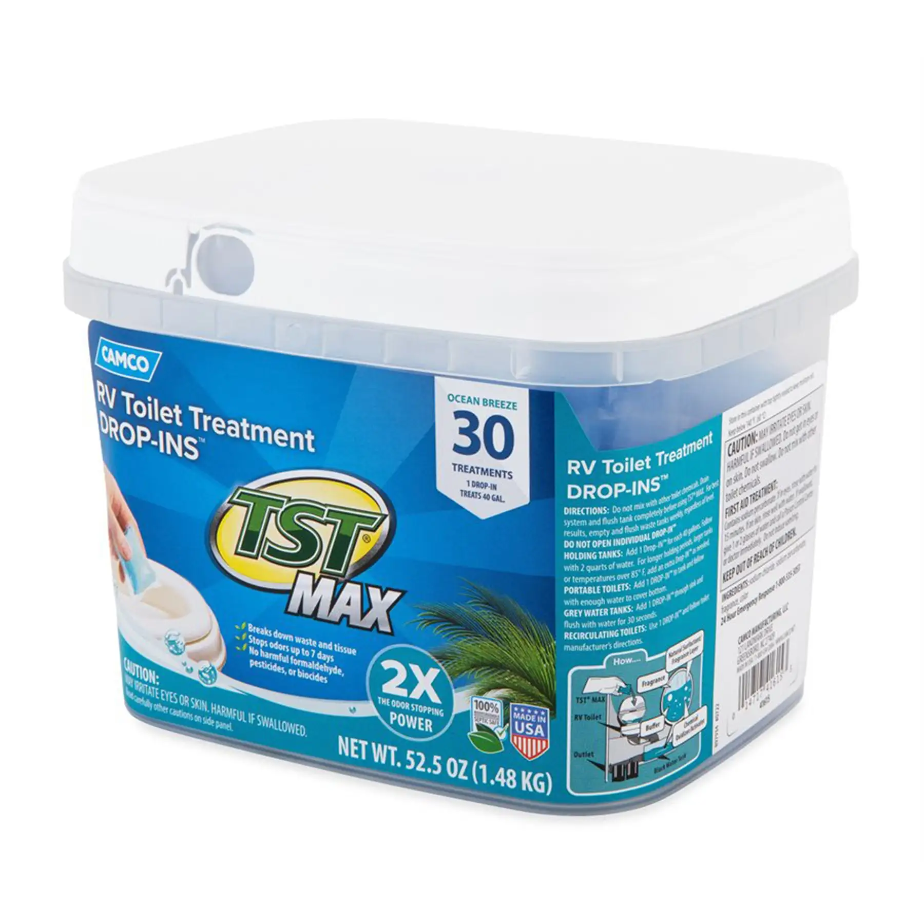 Camco TST MAX 30 Drop-Ins RV Toilet Waste Odor Treatment, Ocean Breeze Scent