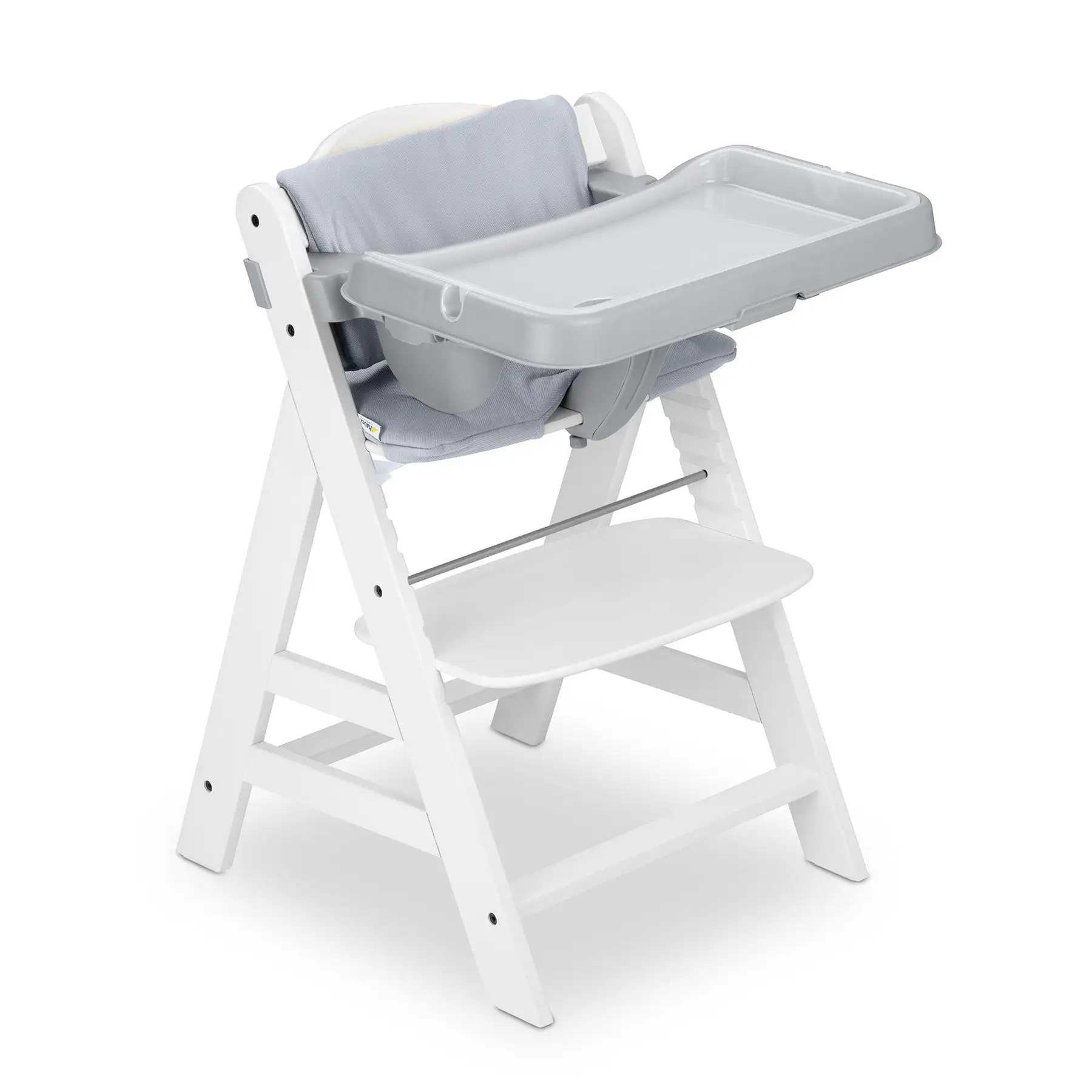 hauck Alpha+ Grow Along White Wooden High Chair, Grey Tray Table, & Cushion