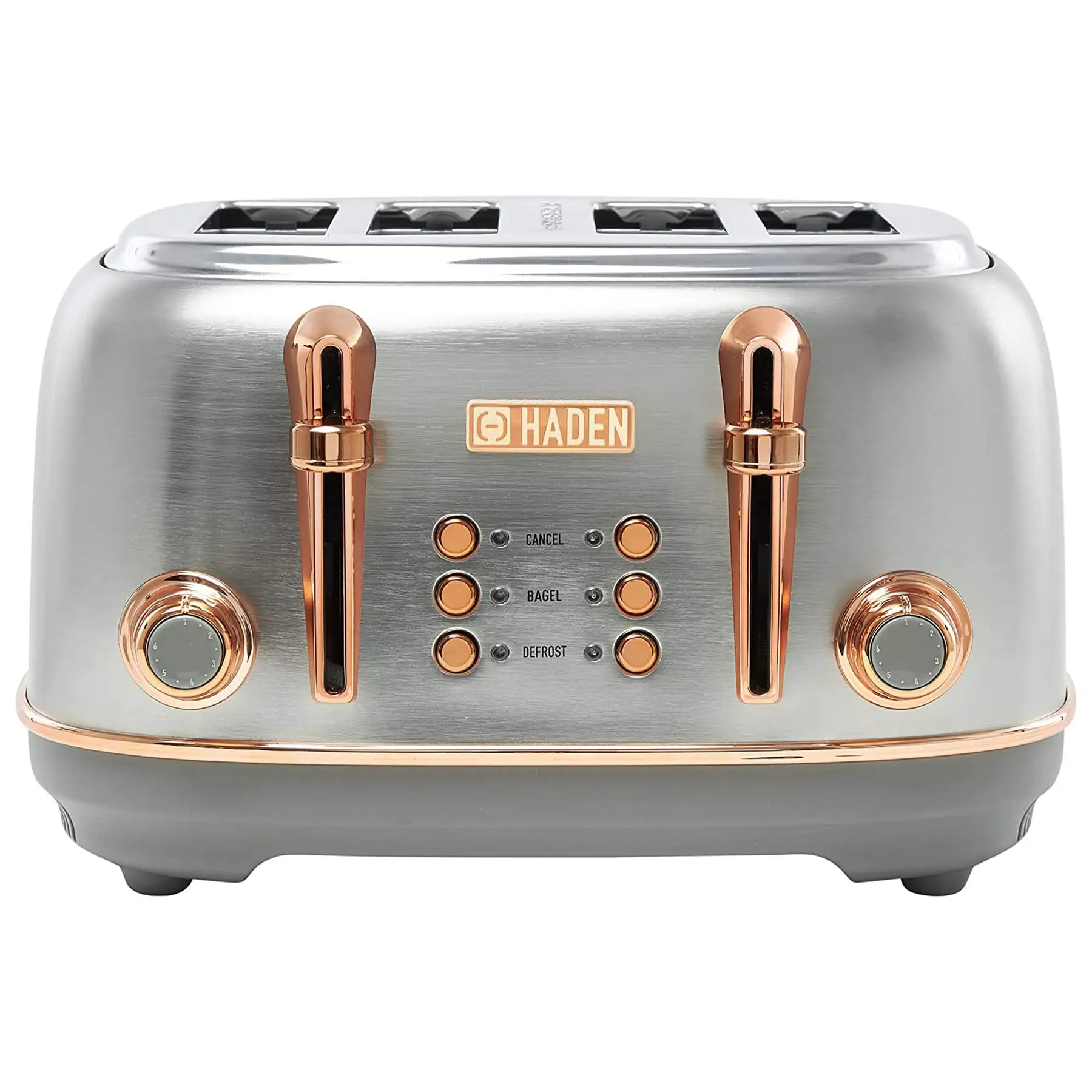 Haden Heritage 4 Slice Wide Slot Stainless Steel Toaster, Steel & Copper