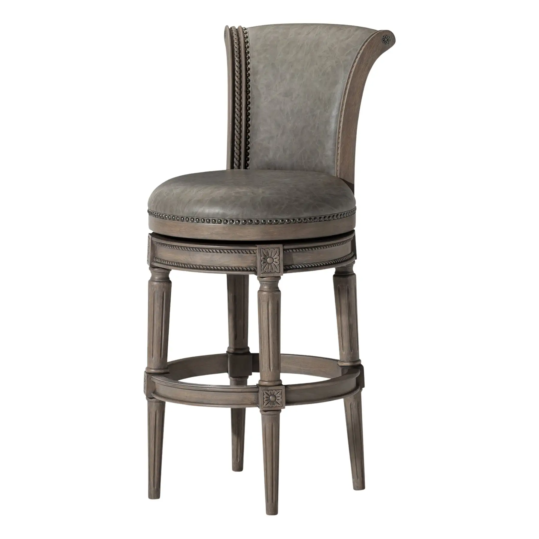 Maven Lane Pullman Bar Stool in Reclaimed Oak Finish w/Ronan Stone Vegan Leather