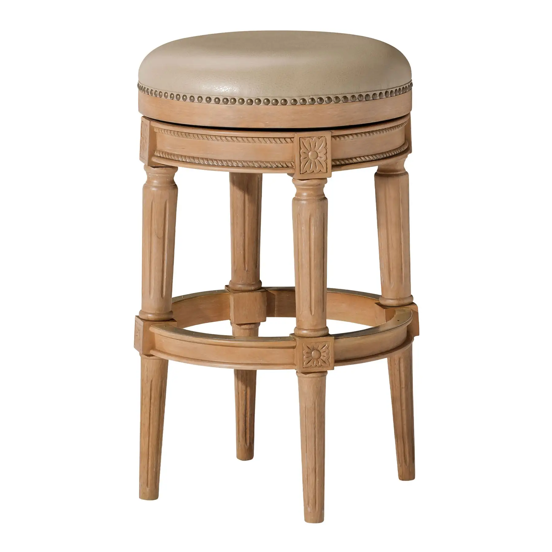 Maven Lane Pullman Backless Bar Stool in Weathered Oak Finish w/ Avanti Bone Vegan Leather