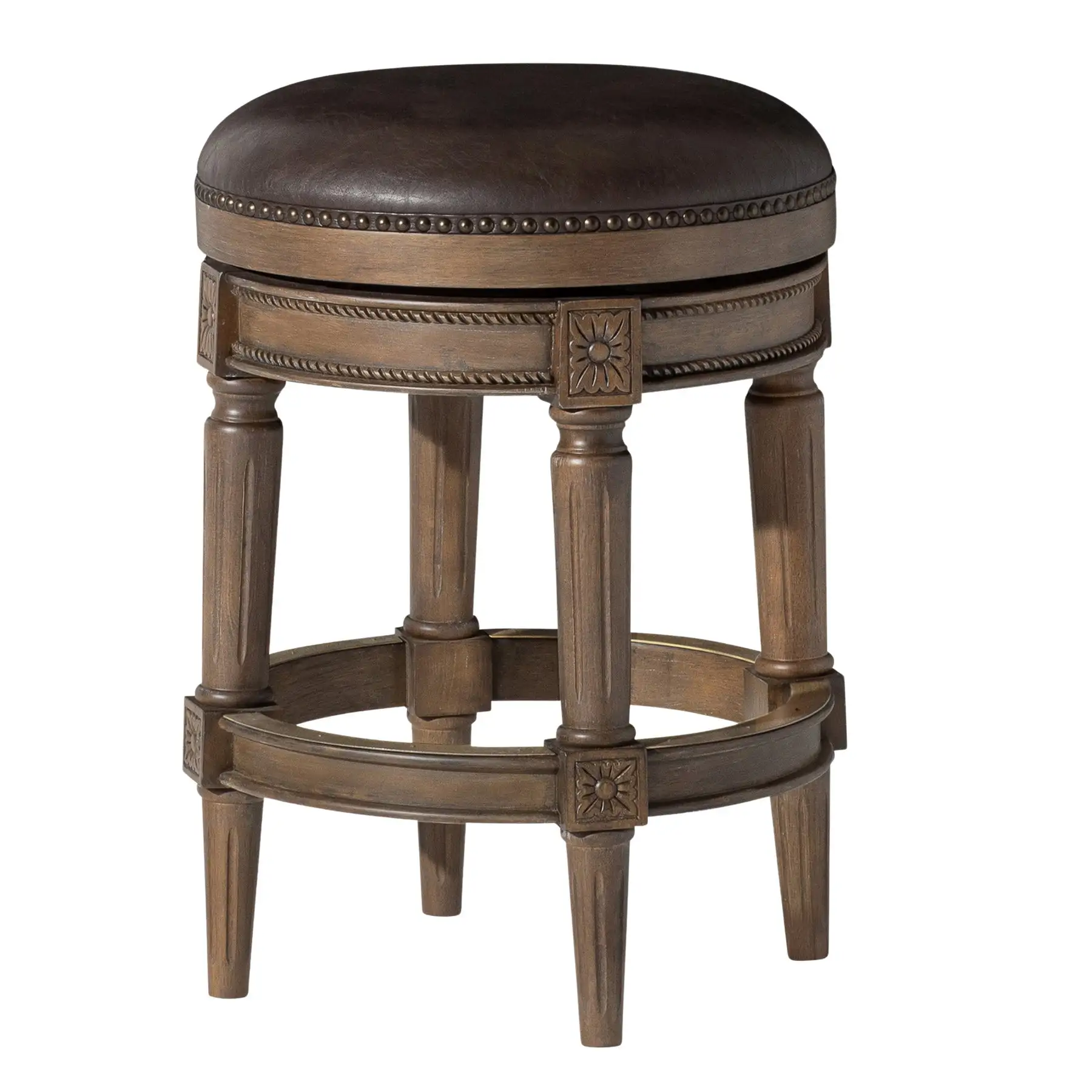 Maven Lane Pullman Backless Counter Stool in Walnut Finish w/ Marksman Saddle Vegan Leather