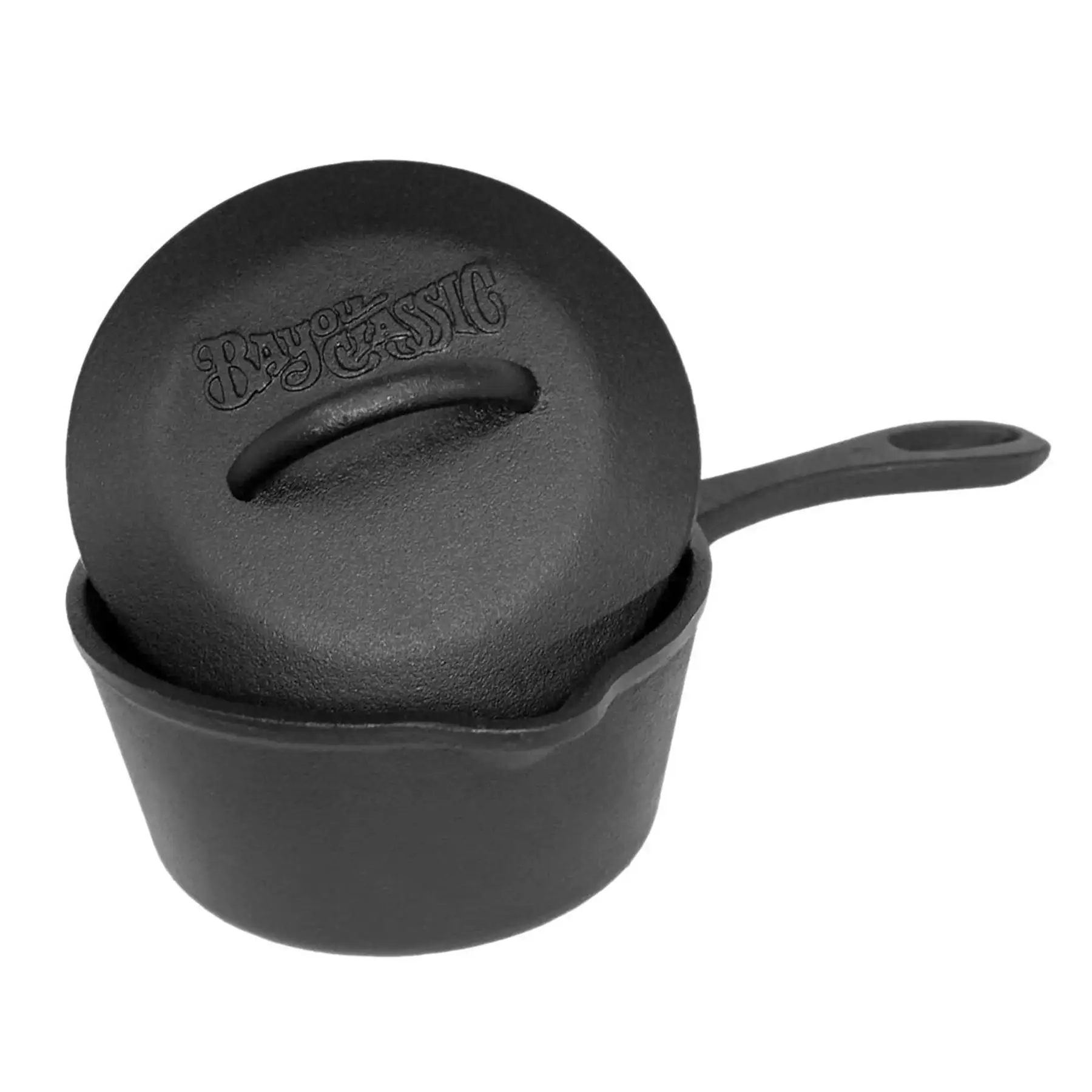 Bayou Classic 1 Quart Cast Iron Covered Sauce Pot with Self-Basting Lid, Black