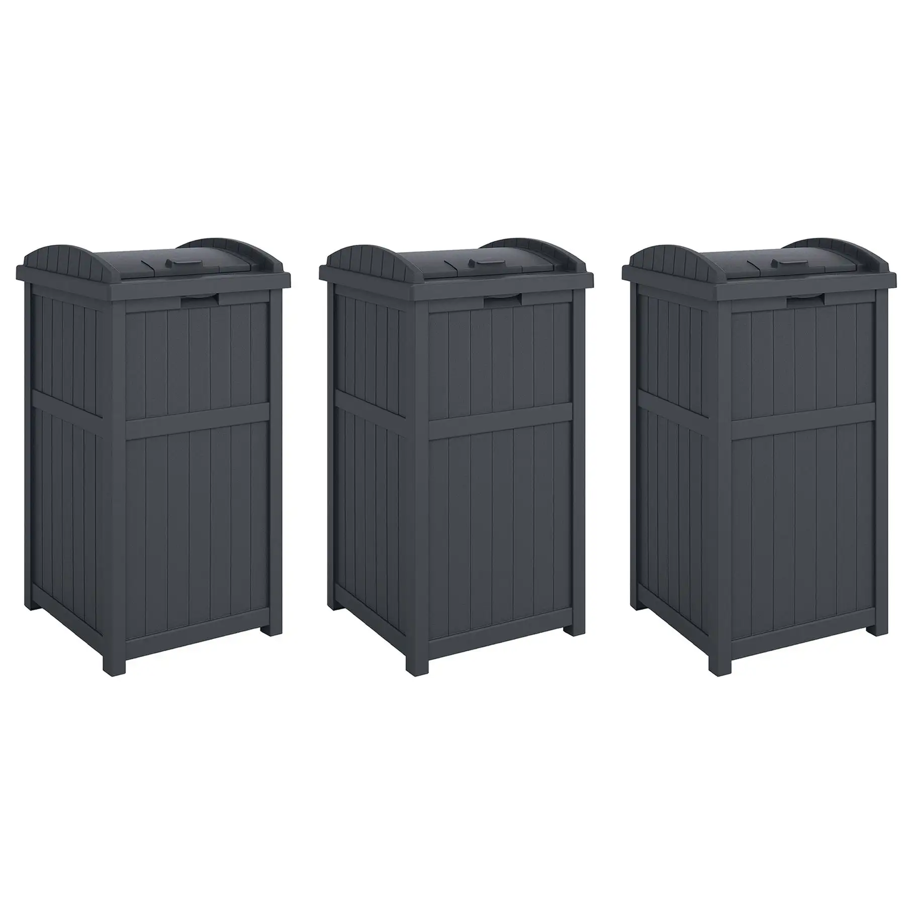 Suncast 30 Gallon Hideaway Trash Waste Bins for Outdoor, Cyberspace (3 Pack)