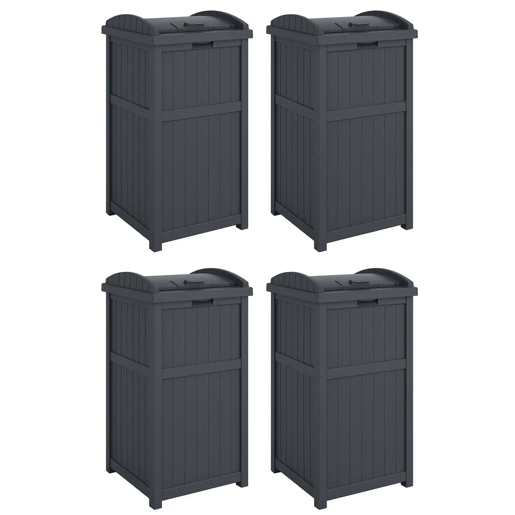 Suncast 30 Gallon Hideaway Trash Waste Bins for Outdoor, Cyberspace (4 Pack)