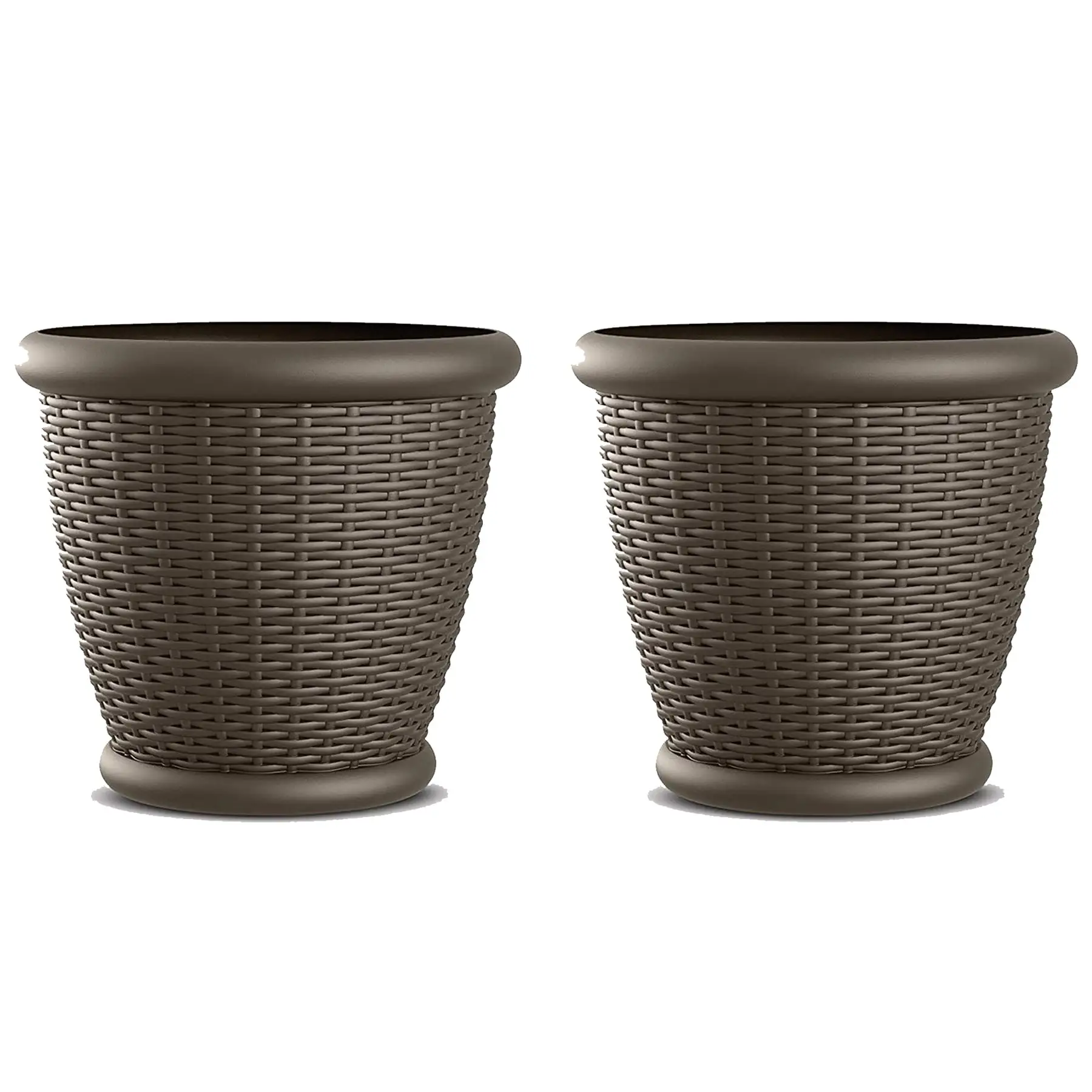 Suncast Willow 18" Diameter Decorative Wicker Patio Planter Pot, Java (2 Pack)