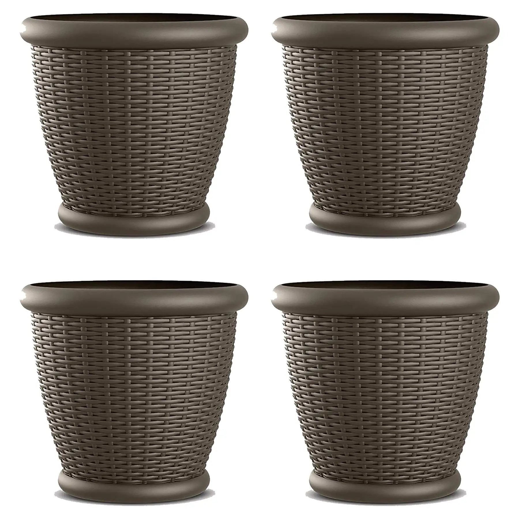 Suncast Willow 18" Diameter Decorative Wicker Patio Planter Pot, Java (4 Pack)