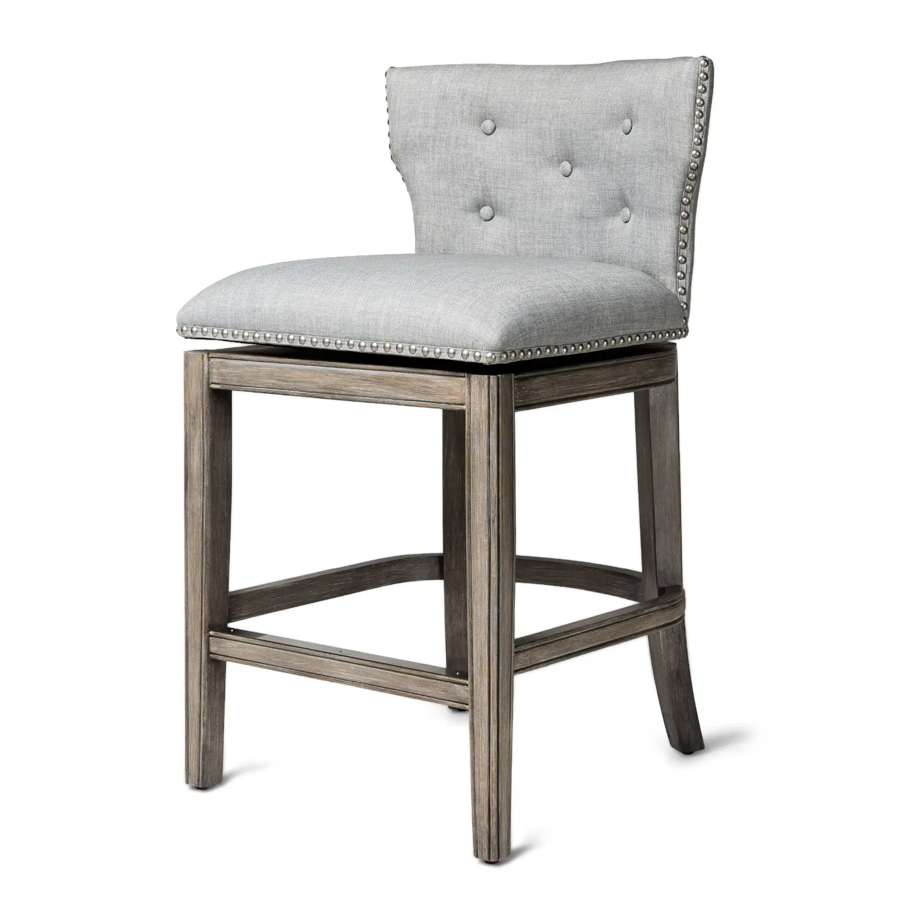 Maven Lane Hugo Counter Stool, Reclaimed Oak Finish & Ash Grey Fabric Upholstery