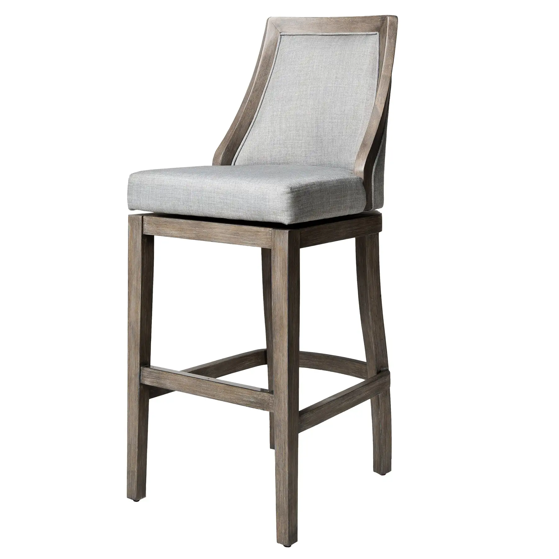 Maven Lane Vienna Bar Stool, Reclaimed Oak Finish w/ Ash Grey Fabric Upholstery