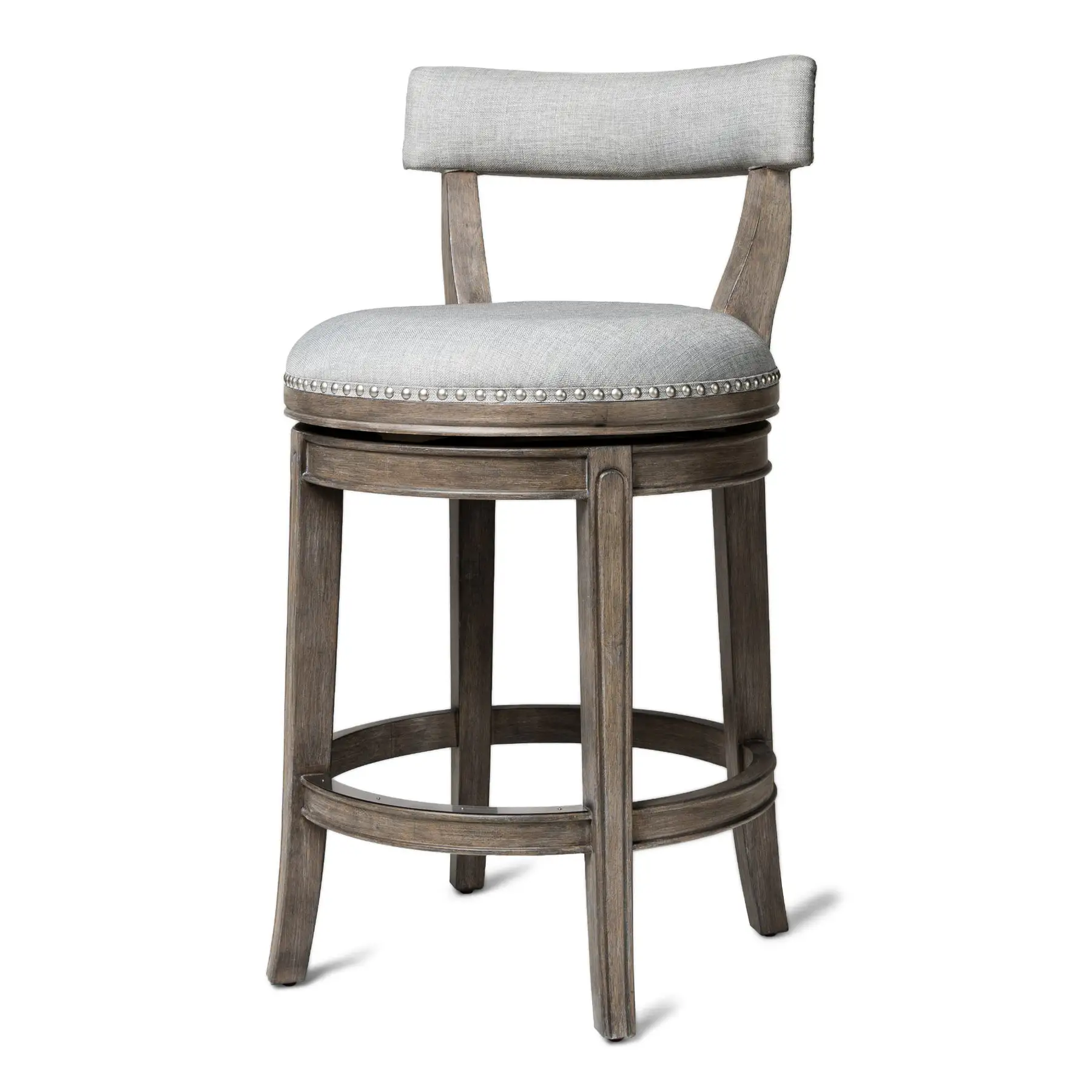 Maven Lane Alexander Counter Stool in Reclaimed Oak Finish w/ Ash Grey Fabric Upholstery