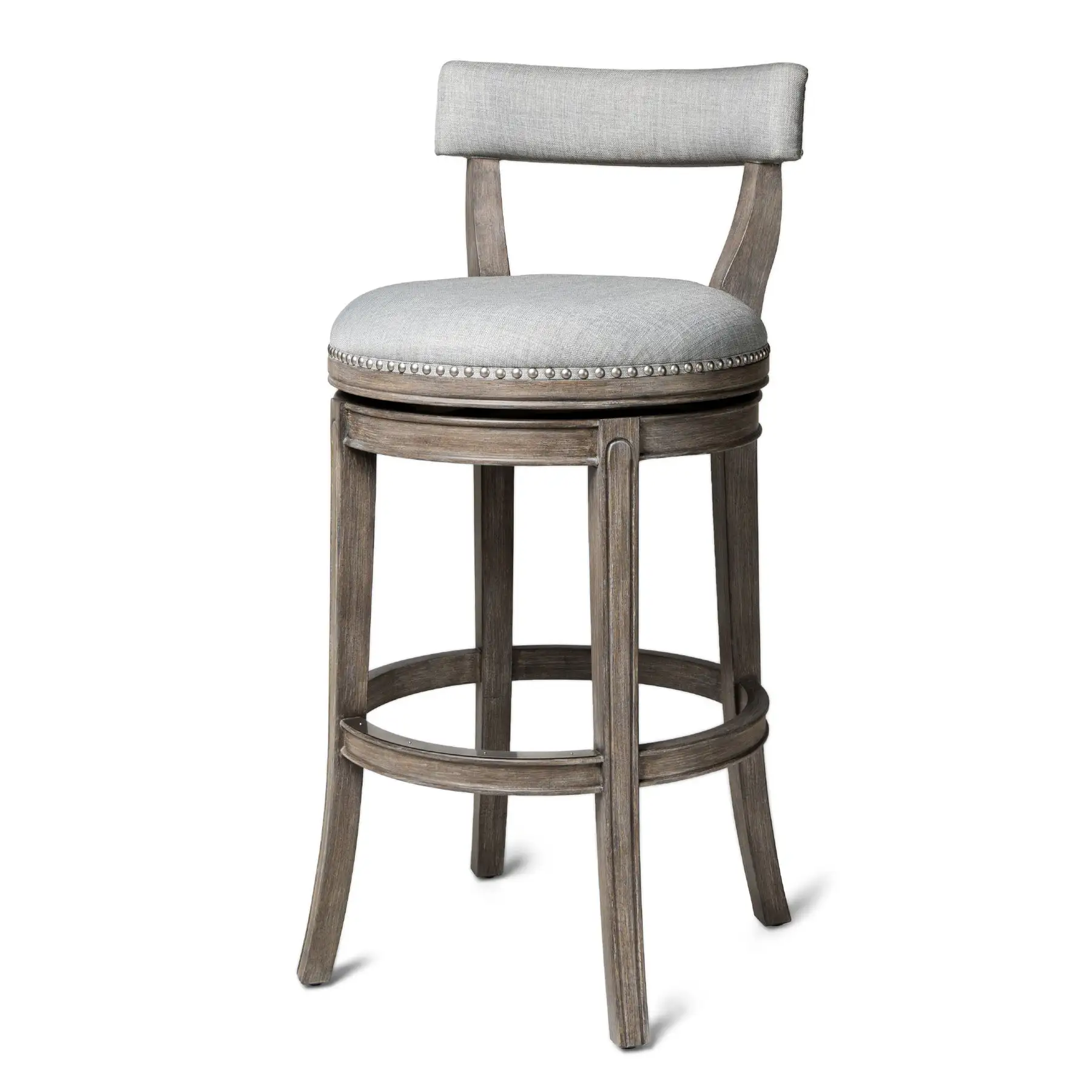 Maven Lane Alexander Bar Stool in Reclaimed Oak Finish w/ Ash Grey Fabric Upholstery