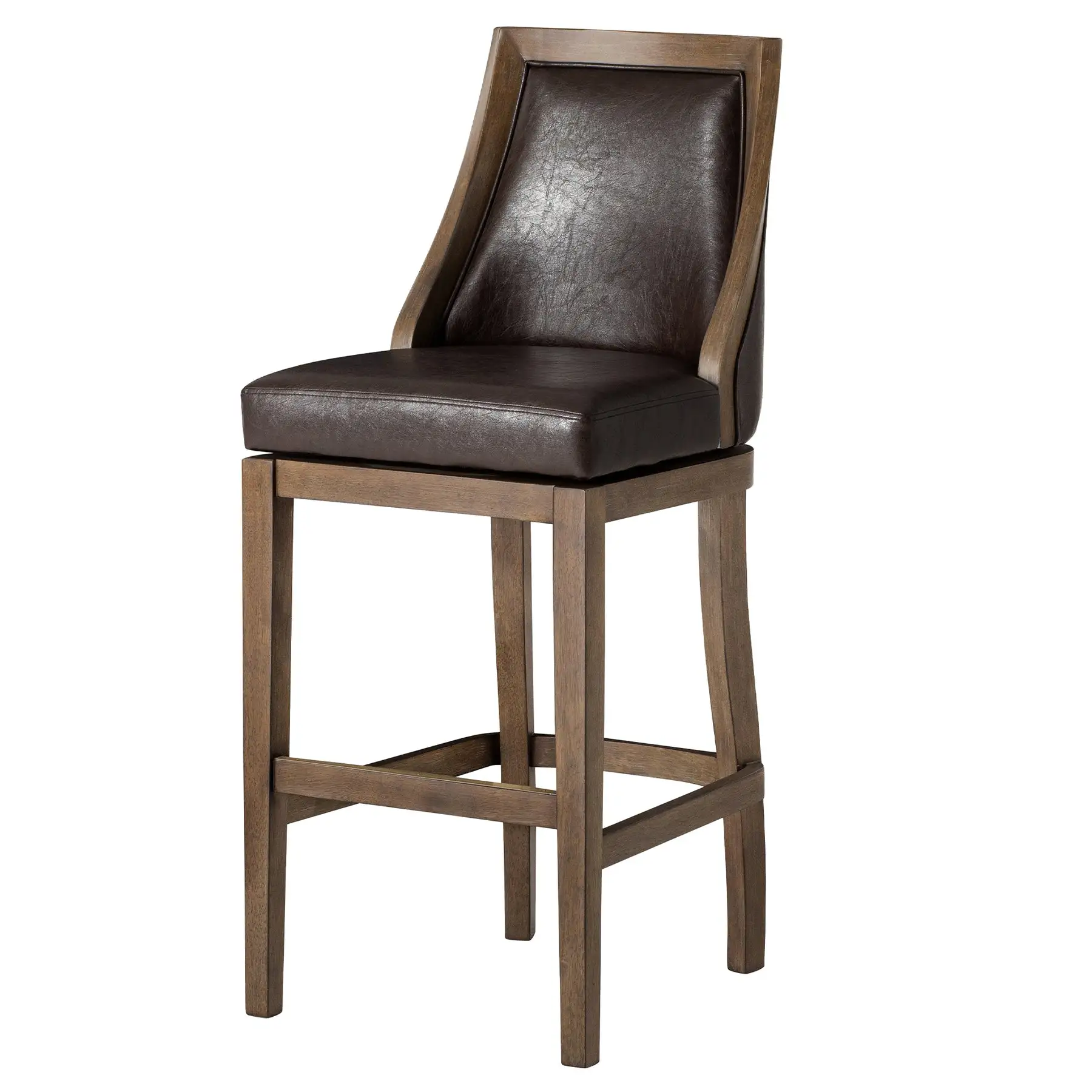 Maven Lane Vienna Bar Stool in Walnut Finish with Marksman Saddle Vegan Leather