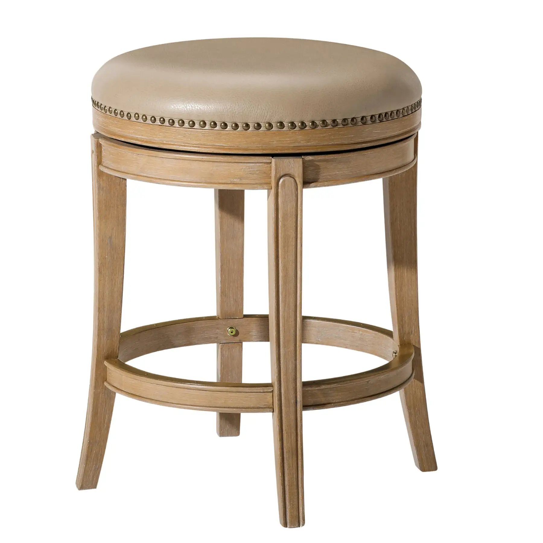 Maven Lane Alexander Backless Counter Stool, Weathered Oak Finish w/ Avanti Bone Vegan Leather