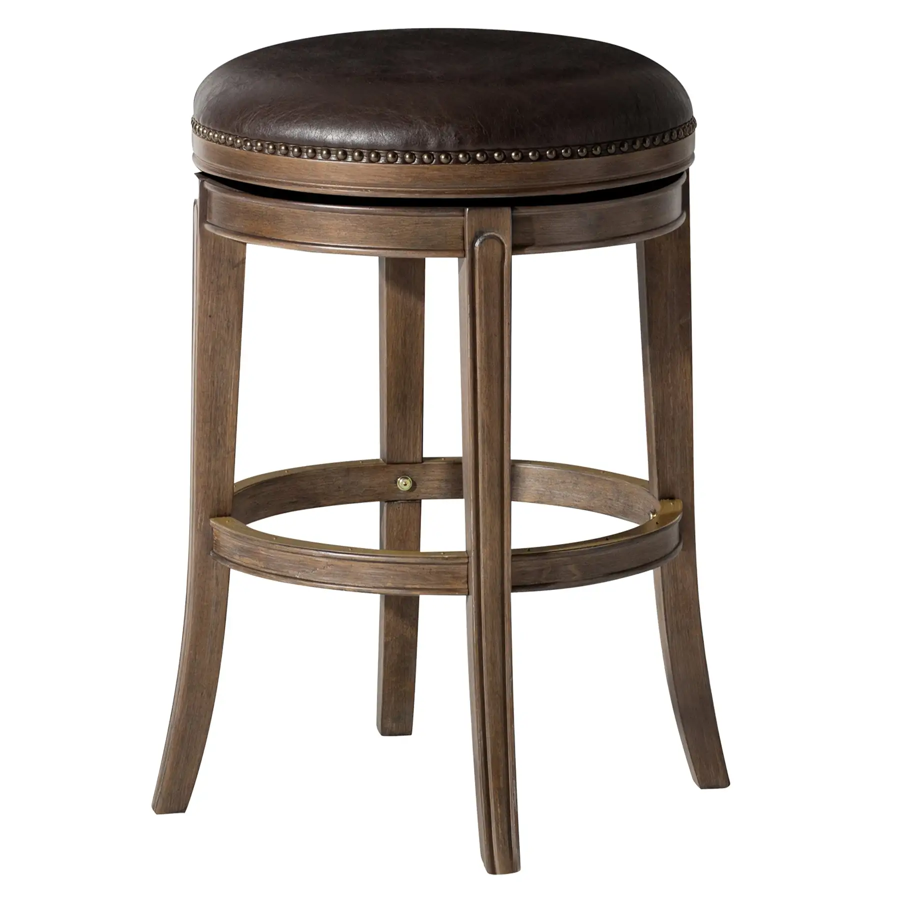 Maven Lane Alexander Backless Bar Stool, Walnut Finish w/ Marksman Saddle Vegan Leather