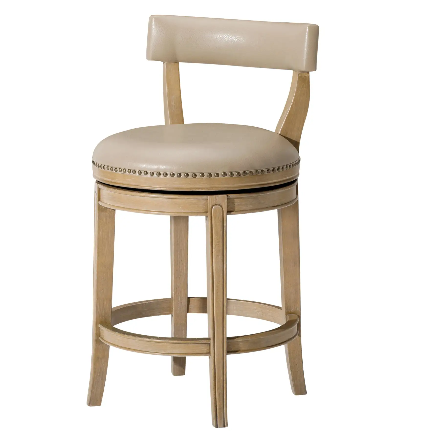 Maven Lane Alexander Counter Stool, Weathered Oak Finish w/ Avanti Bone Vegan Leather