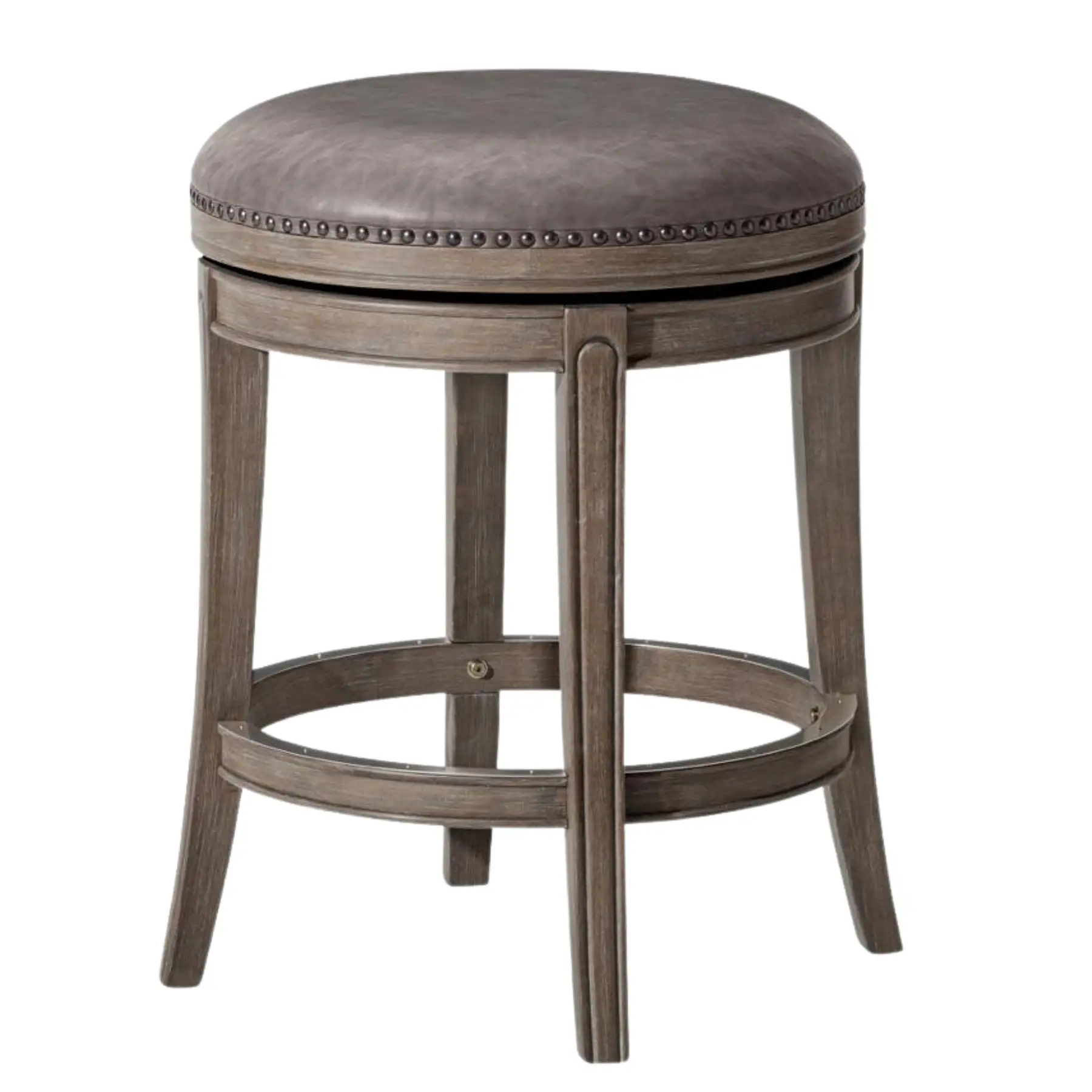 Maven Lane Alexander Backless Counter Stool, Reclaimed Oak Finish w/ Ronan Stone Vegan Leather