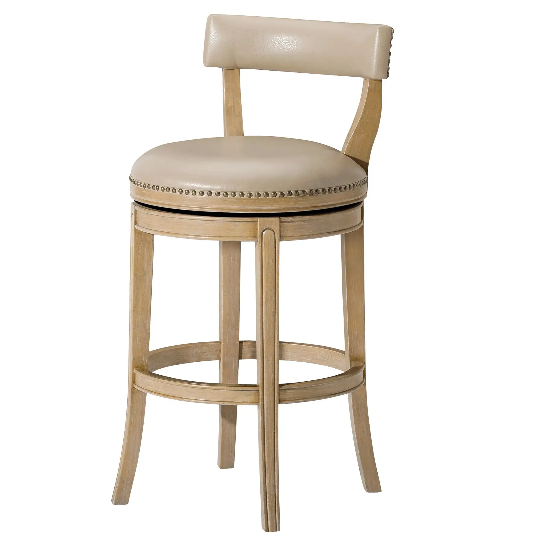 Maven Lane Alexander Bar Stool, Weathered Oak Finish w/ Avanti Bone Vegan Leather