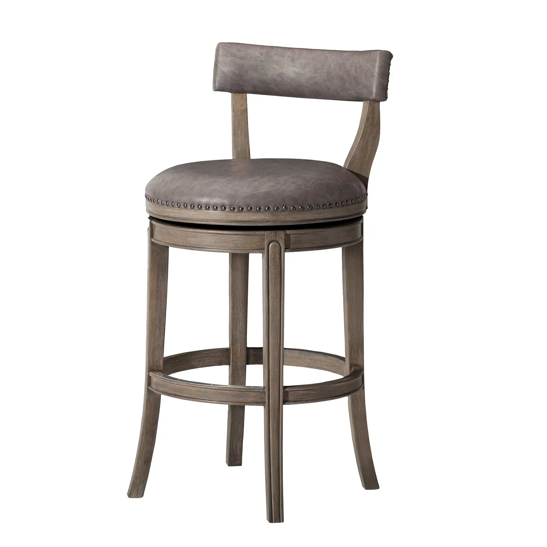 Maven Lane Alexander Bar Stool, Reclaimed Oak Finish w/ Ronan Stone Vegan Leather