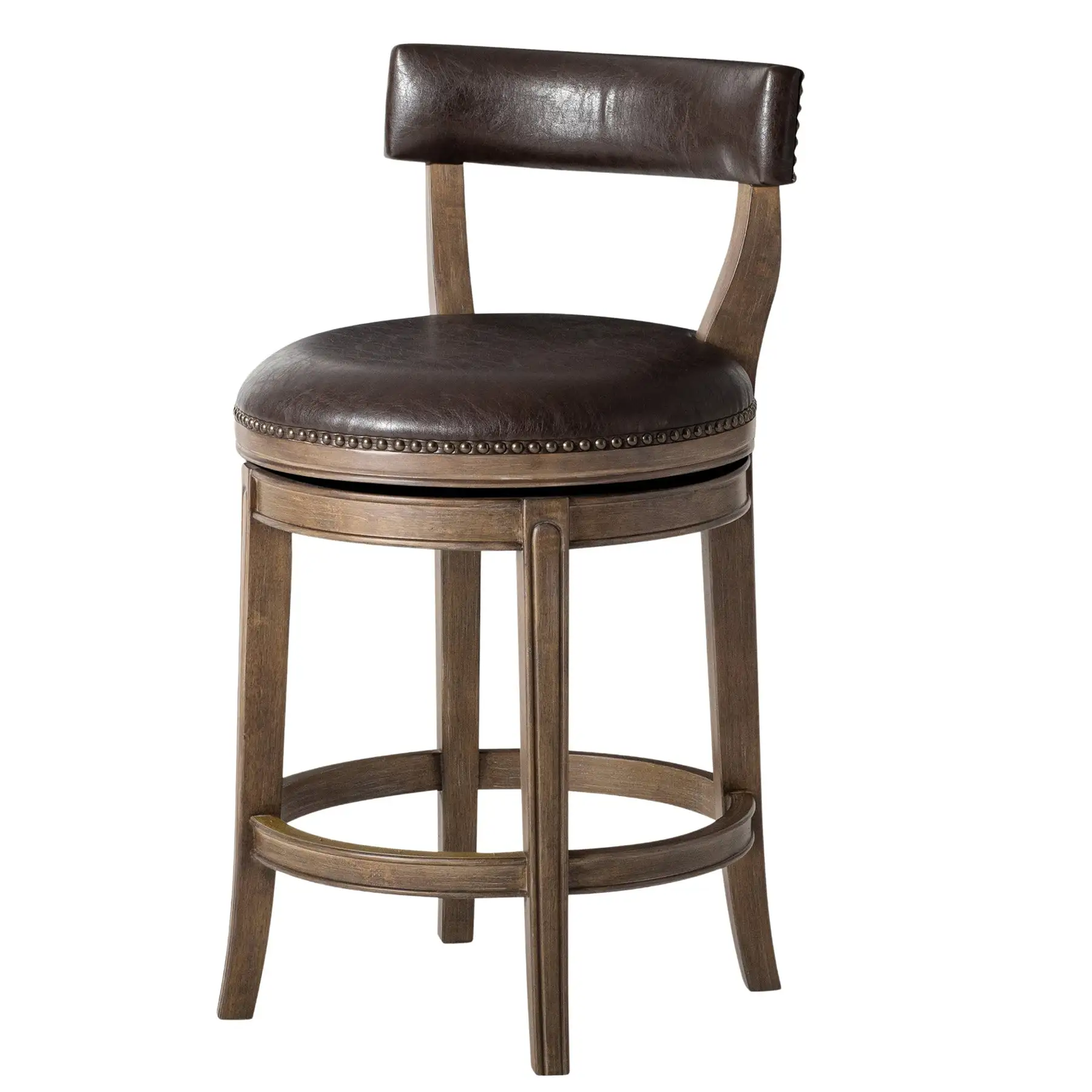 Maven Lane Alexander Counter Stool, Walnut Finish w/ Marksman Saddle Vegan Leather