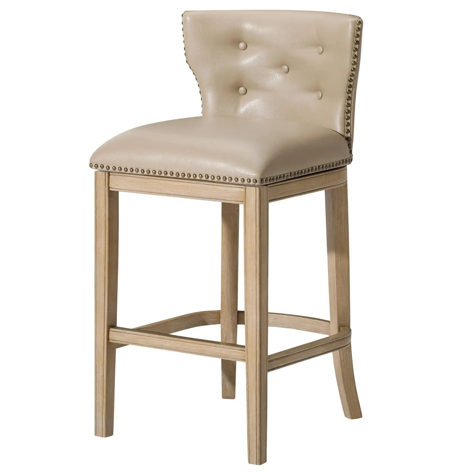 Maven Lane Hugo Bar Stool in Weathered Oak Finish with Avanti Bone Vegan Leather