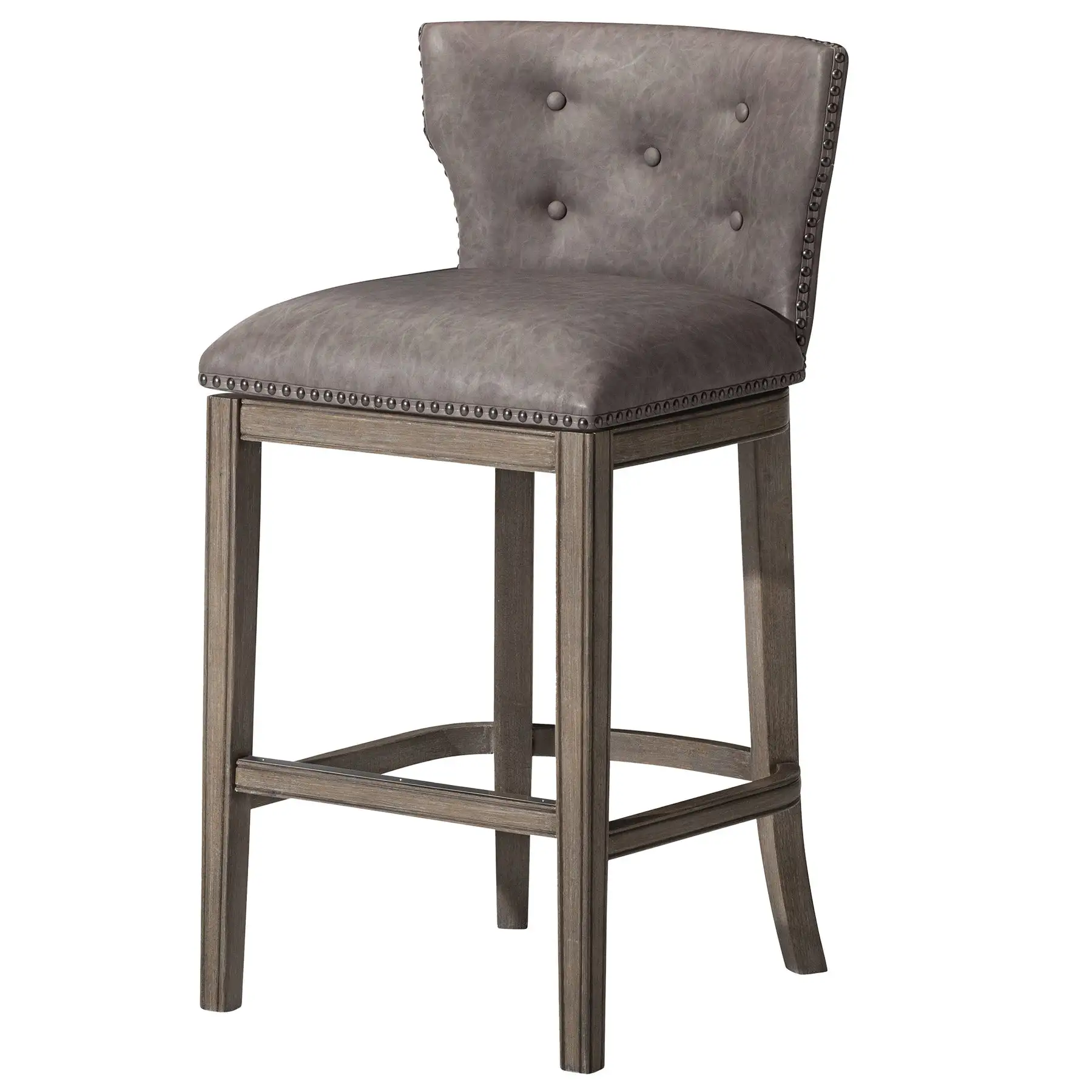 Maven Lane Hugo Bar Stool in Reclaimed Oak Finish with Ronan Stone Vegan Leather