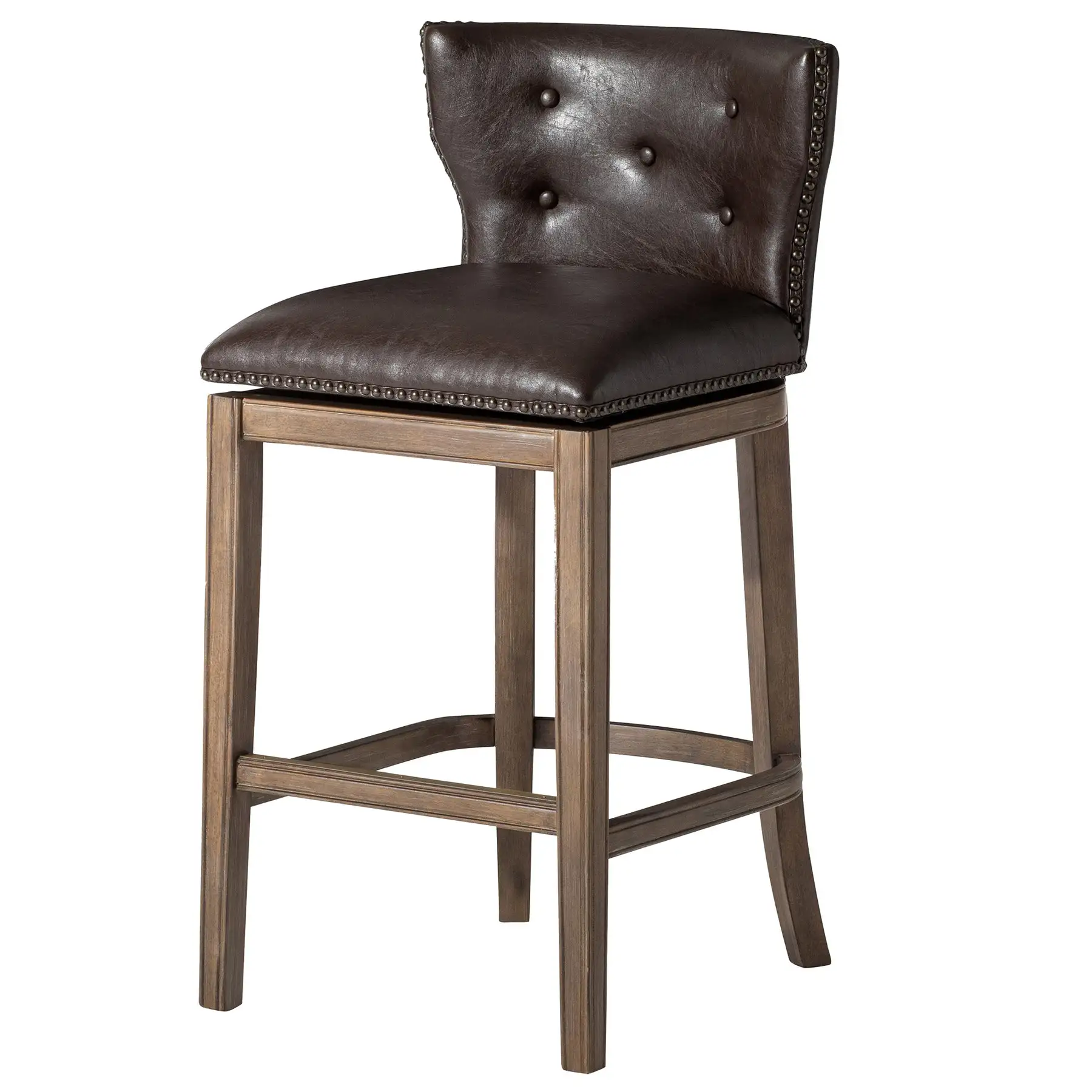 Maven Lane Hugo Bar Stool in Walnut Finish with Marksman Saddle Vegan Leather