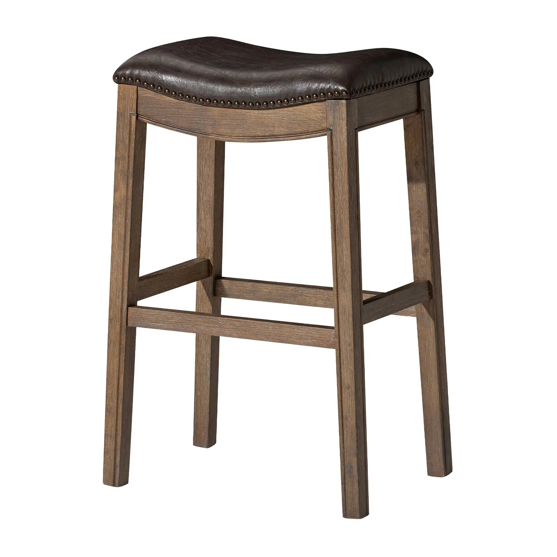 Maven Lane Adrien Saddle Barstool in Walnut Finish w/ Marksman Saddle Vegan Leather