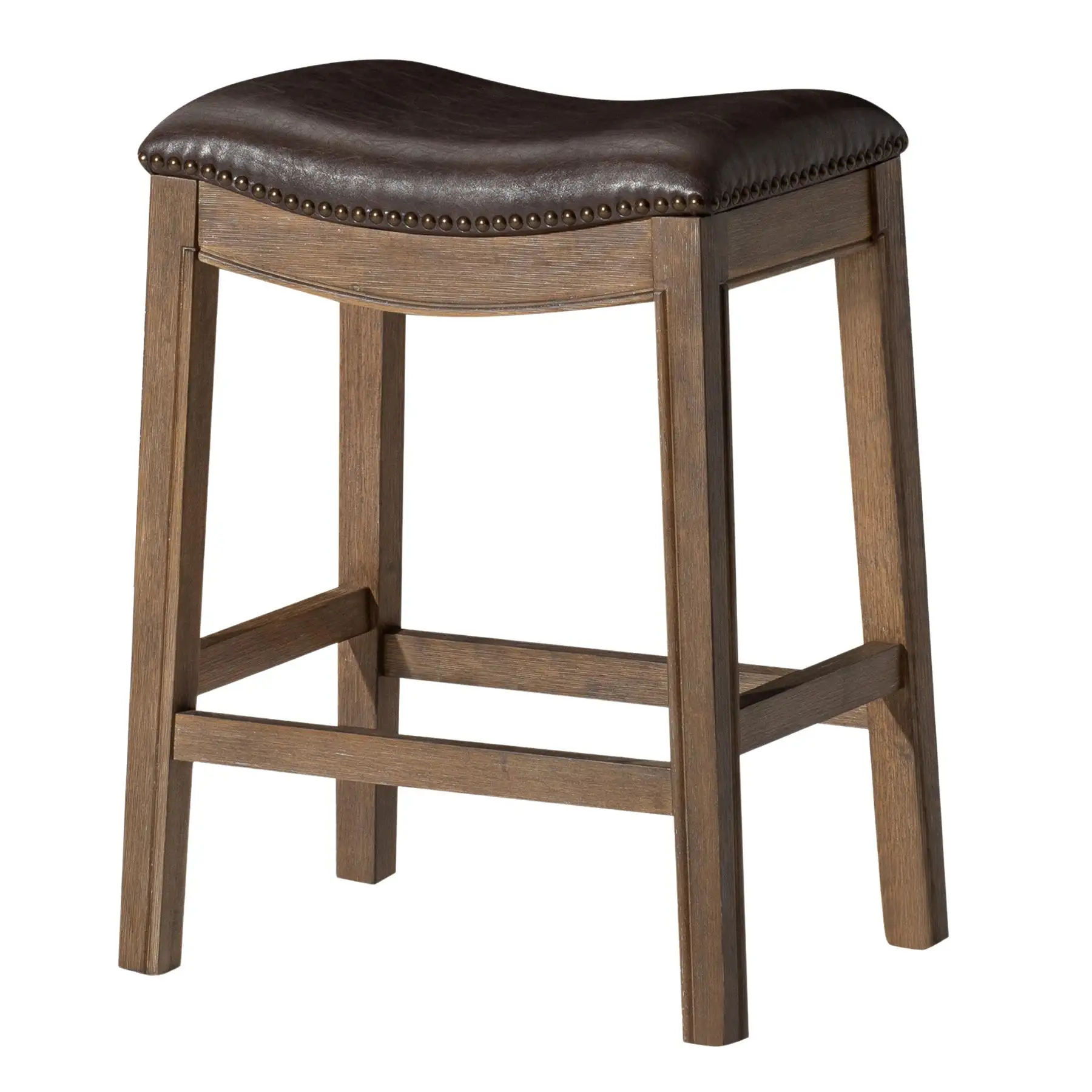 Maven Lane Adrien Saddle Counter Stool in Walnut Finish w/ Marksman Saddle Vegan Leather