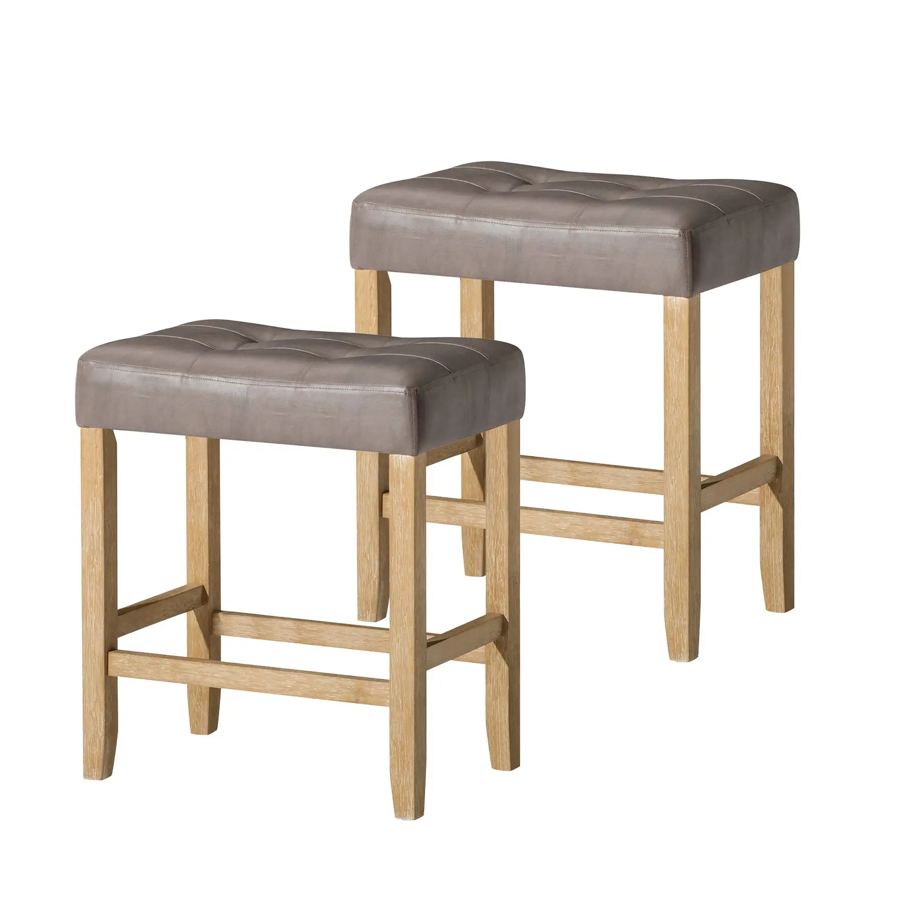 Carte: A La Carte Home Harper Counter Stool in Weathered Oak Wood Finish w/ Grey Vegan Leather, Set of 2