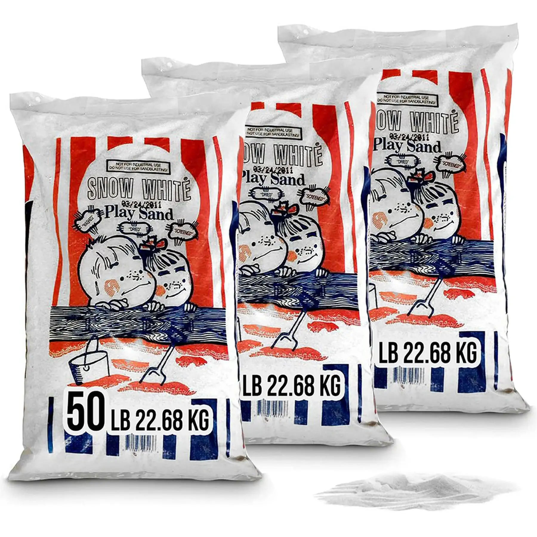 US Silica 50 Pound Bag Snow White Play Sand for Sand Tables, White (3 Pack)