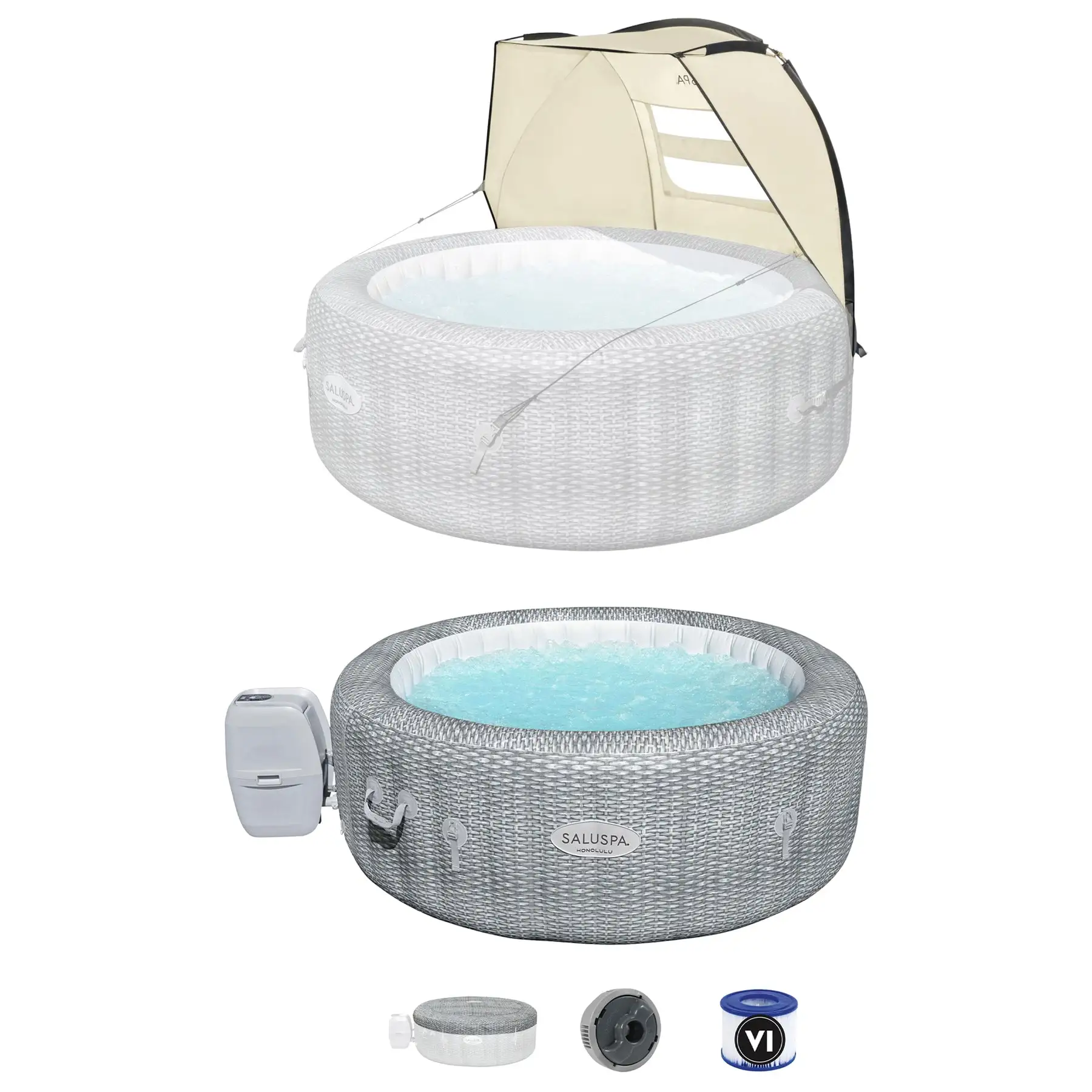 Bestway SaluSpa Sun Shade Canopy w/ Honolulu SaluSpa Inflatable Outdoor Hot Tub