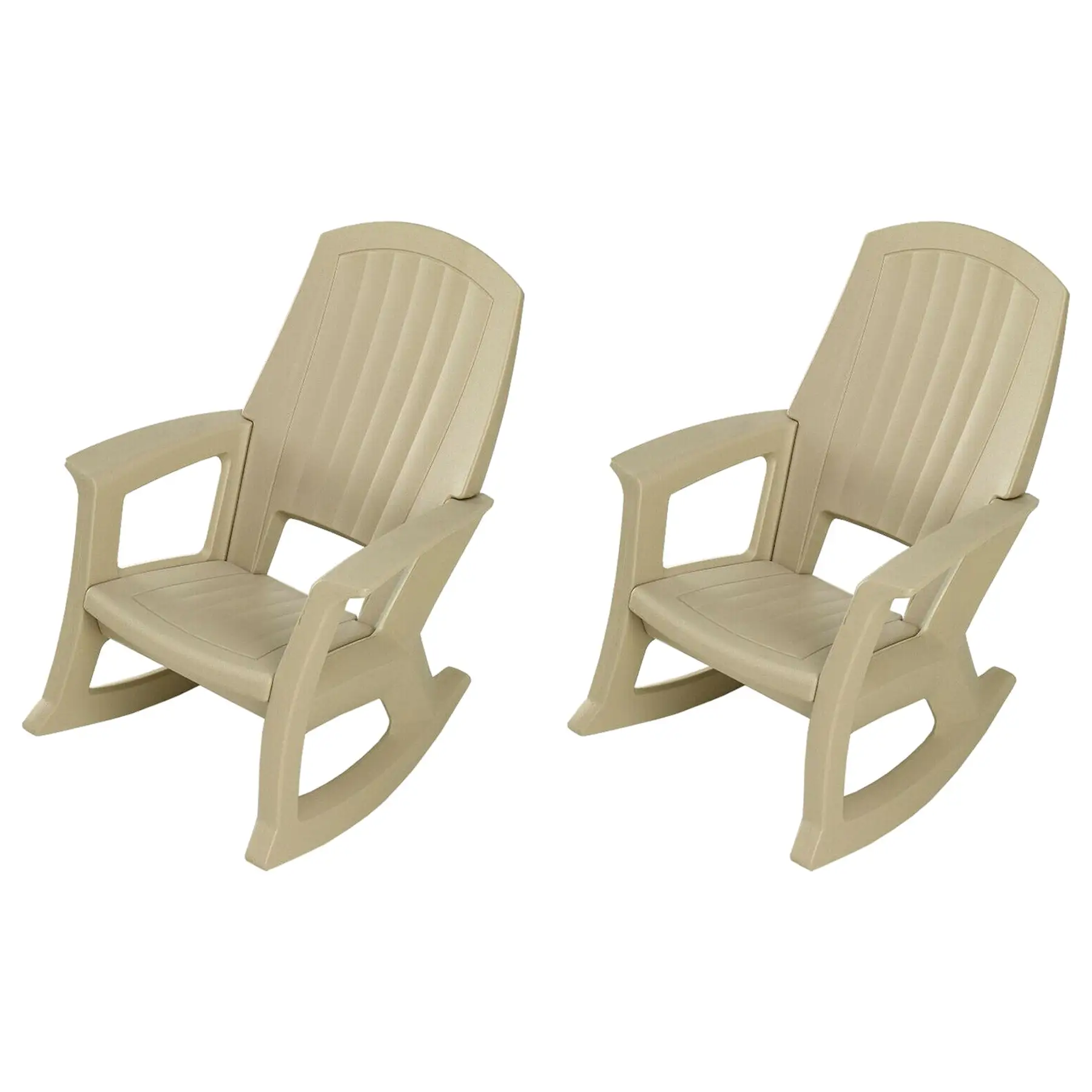 Semco Plastics Rockaway Heavy Duty Plastic Outdoor Rocking Chair, Tan (2 Pack)