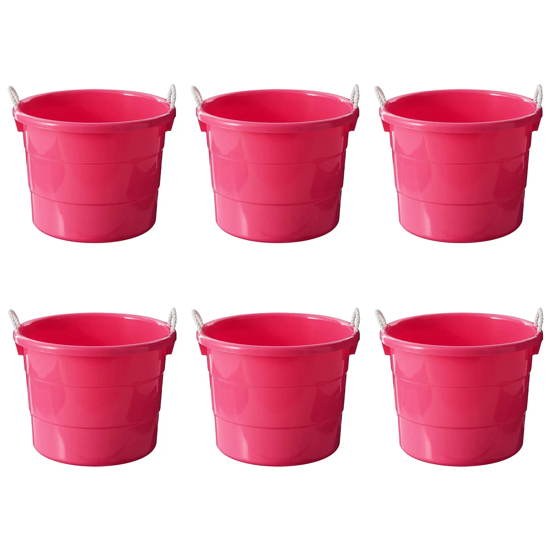 Homz Plastic 18 Gallon Utility Bucket Tub Container with Handles, Pink (6 Pack)