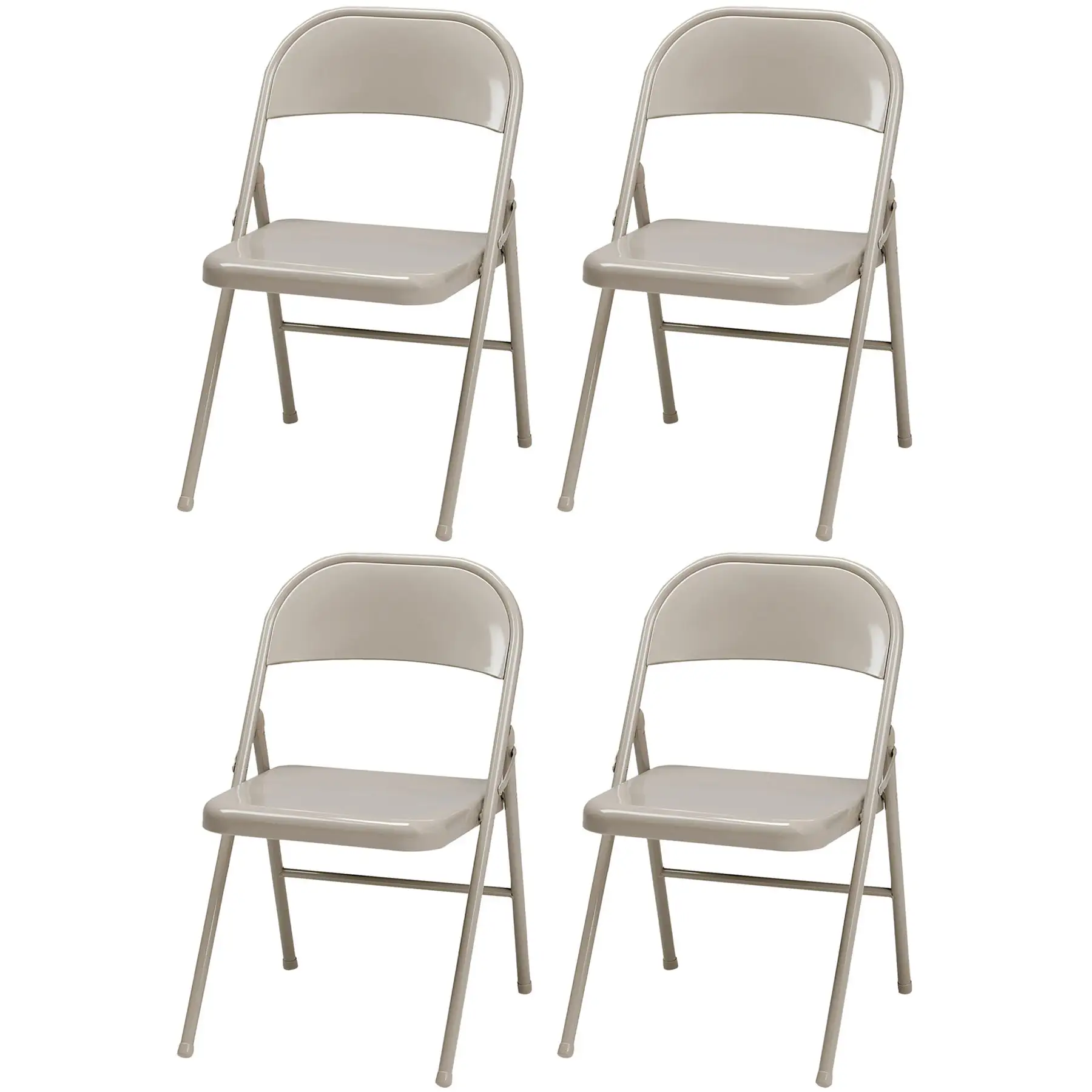 MECO Sudden Comfort All Steel Indoor Outdoor Folding Chair Set, Buff (Set of 4)