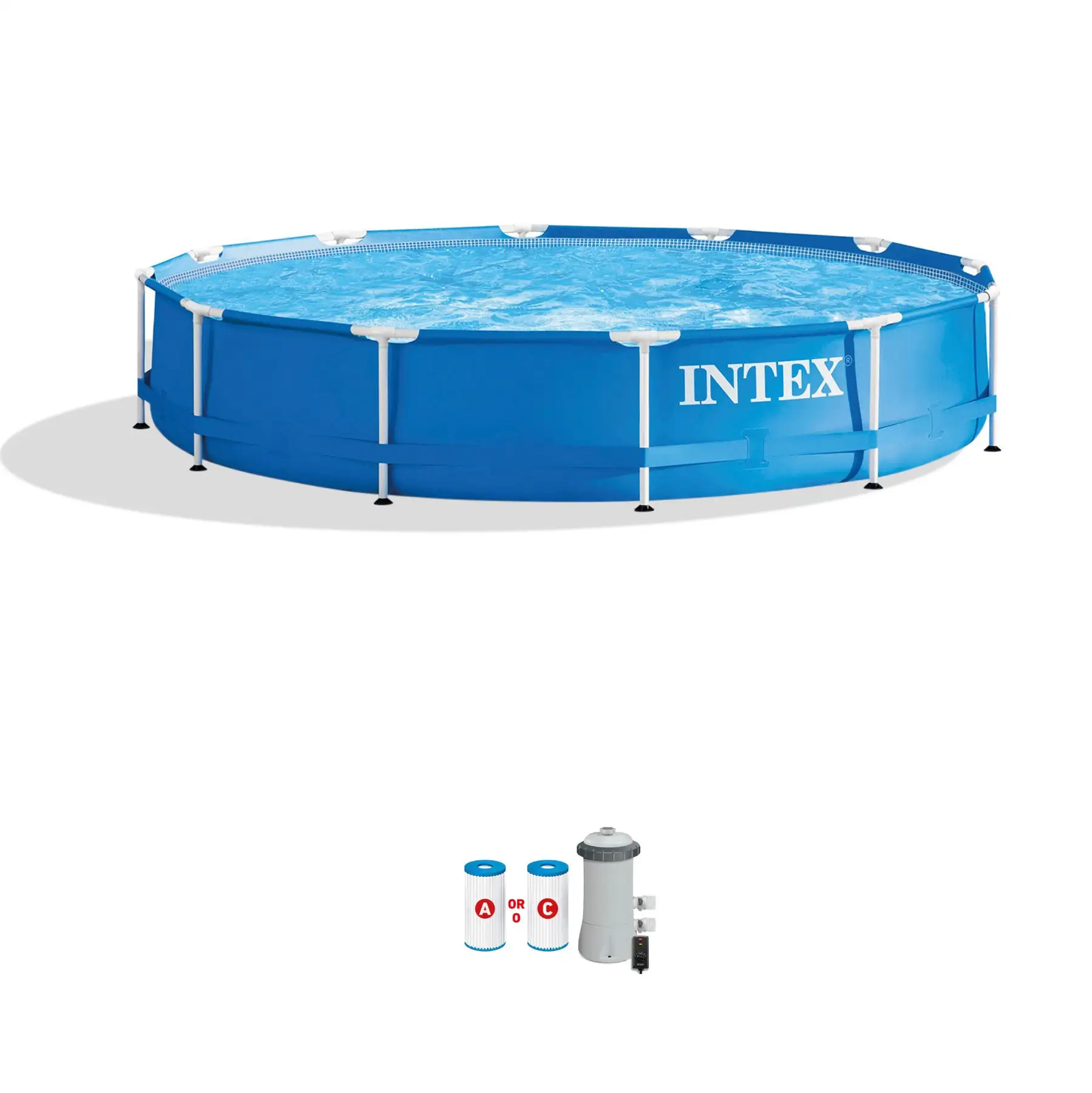 Intex 28211EH 12' x 30" Metal Frame Round Above Ground Swimming Pool with Pump