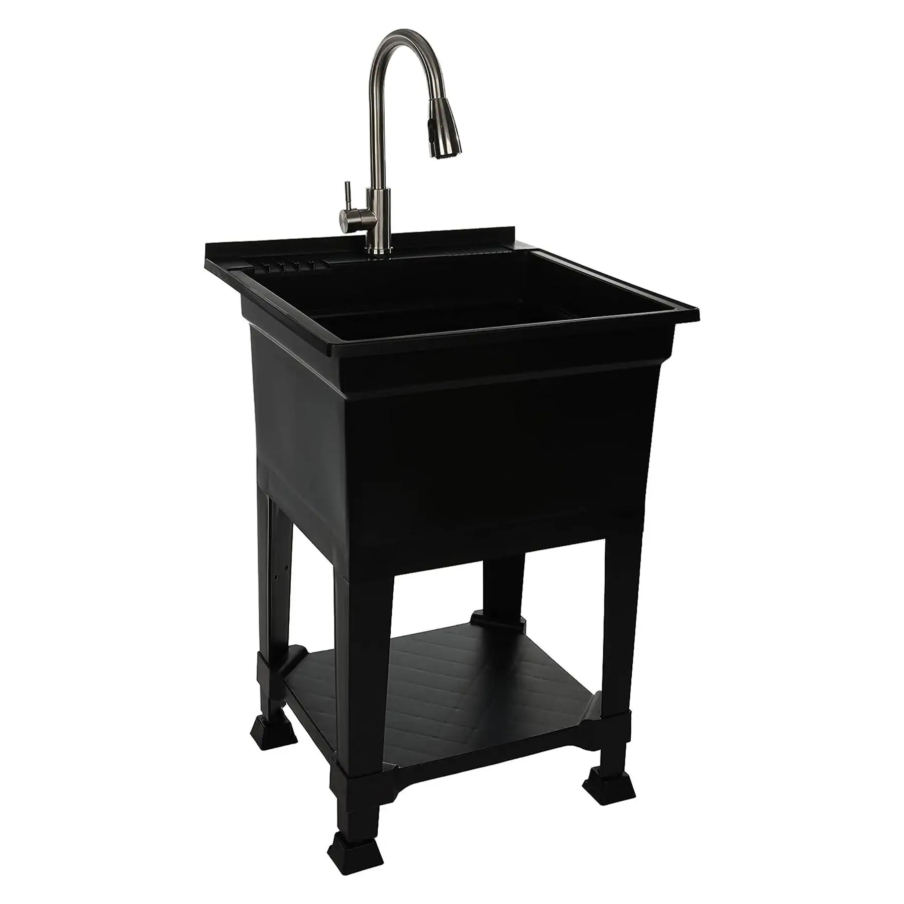 UTILITYSINKS Plastic 24" Freestanding Compact Workshop Utility Tub Sink, Black