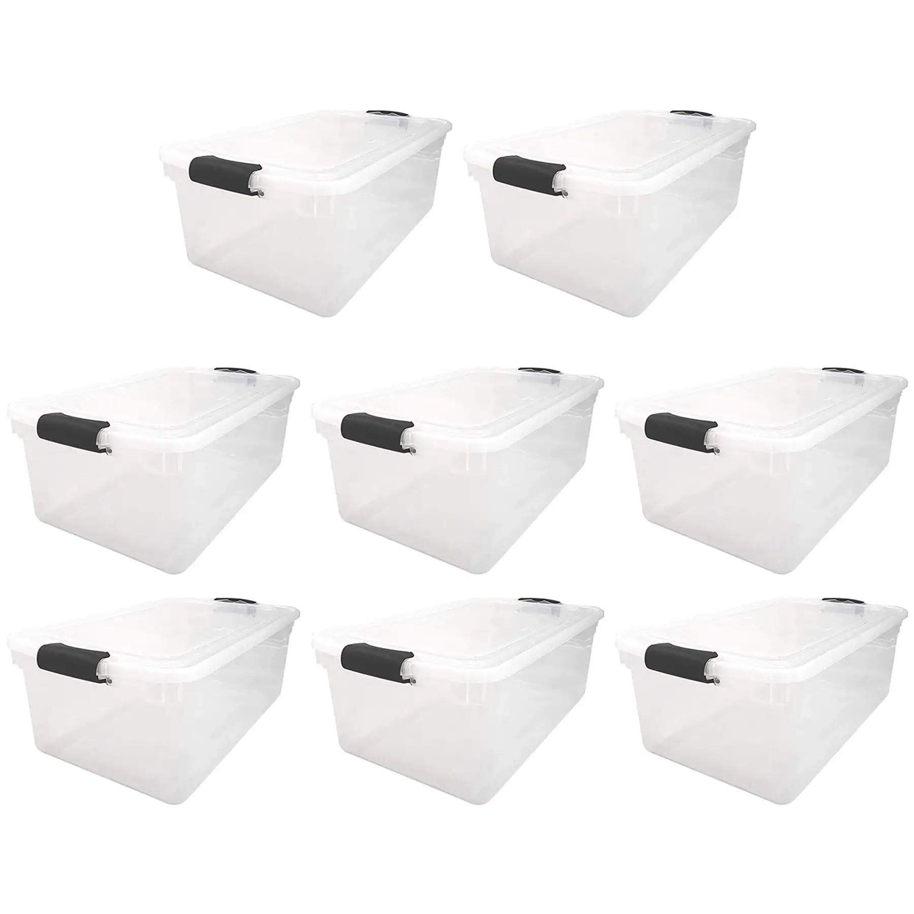 Homz 64 Qt Multipurpose Stackable Storage Bin with Latching Lids, Clear (8 Pack)