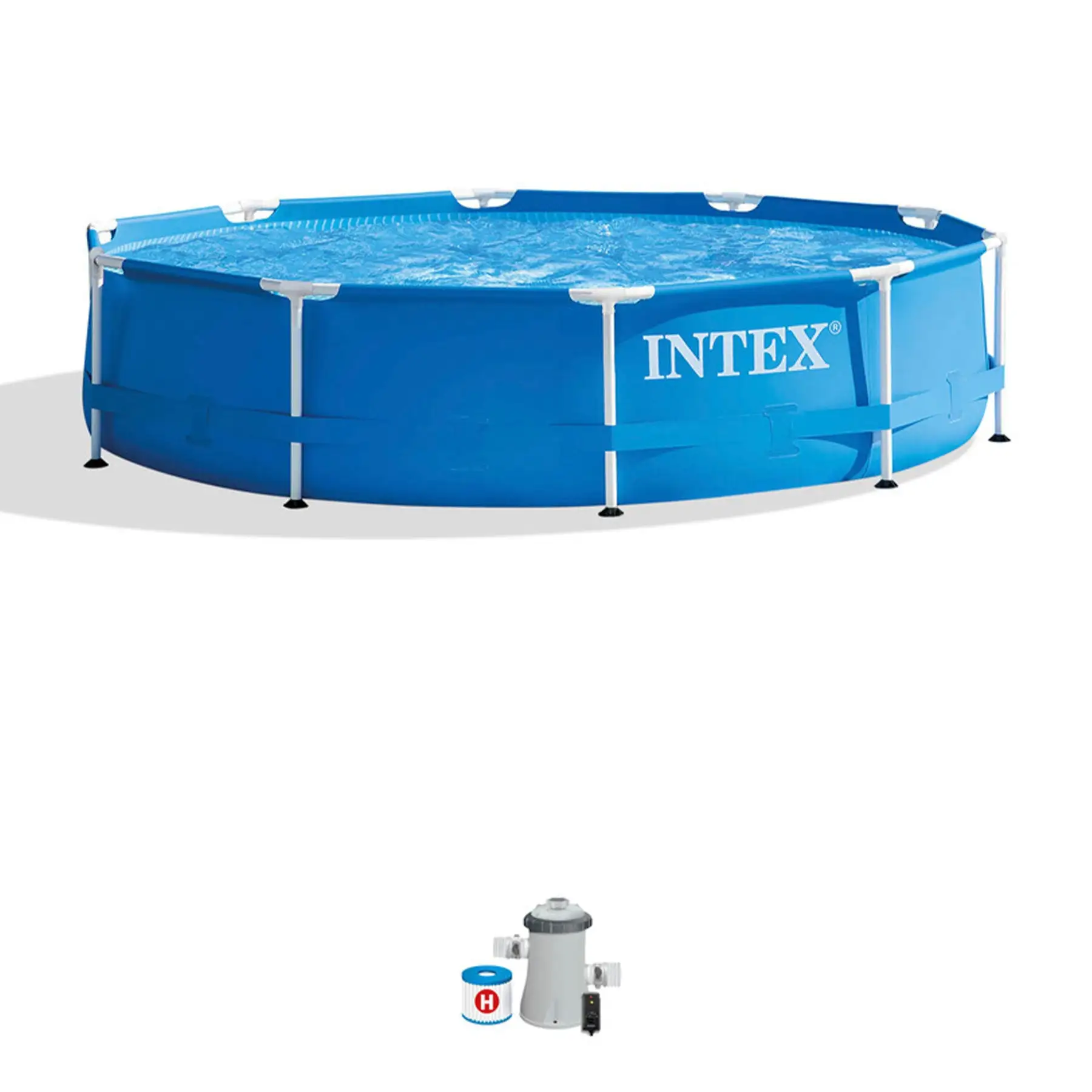 Intex 28201EH 10' x 30" Metal Frame Round Above Ground Swimming Pool with Pump