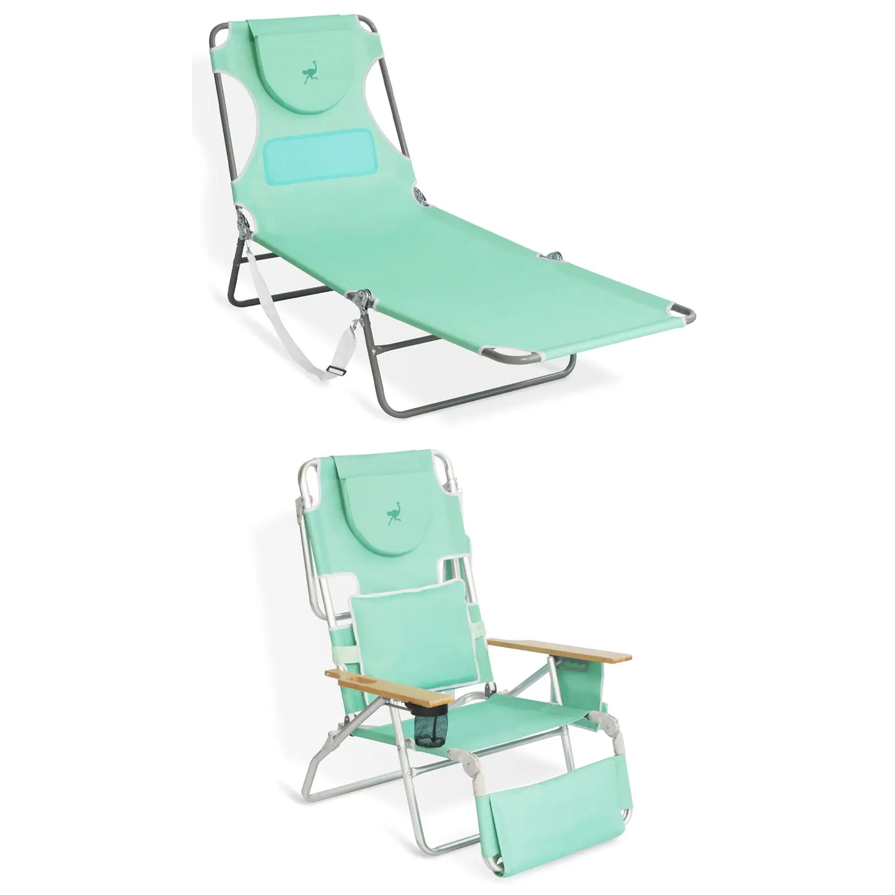 Ostrich Chaise Lounge Folding Chair with Deluxe Padded 3N1 Reclining Chair, Teal