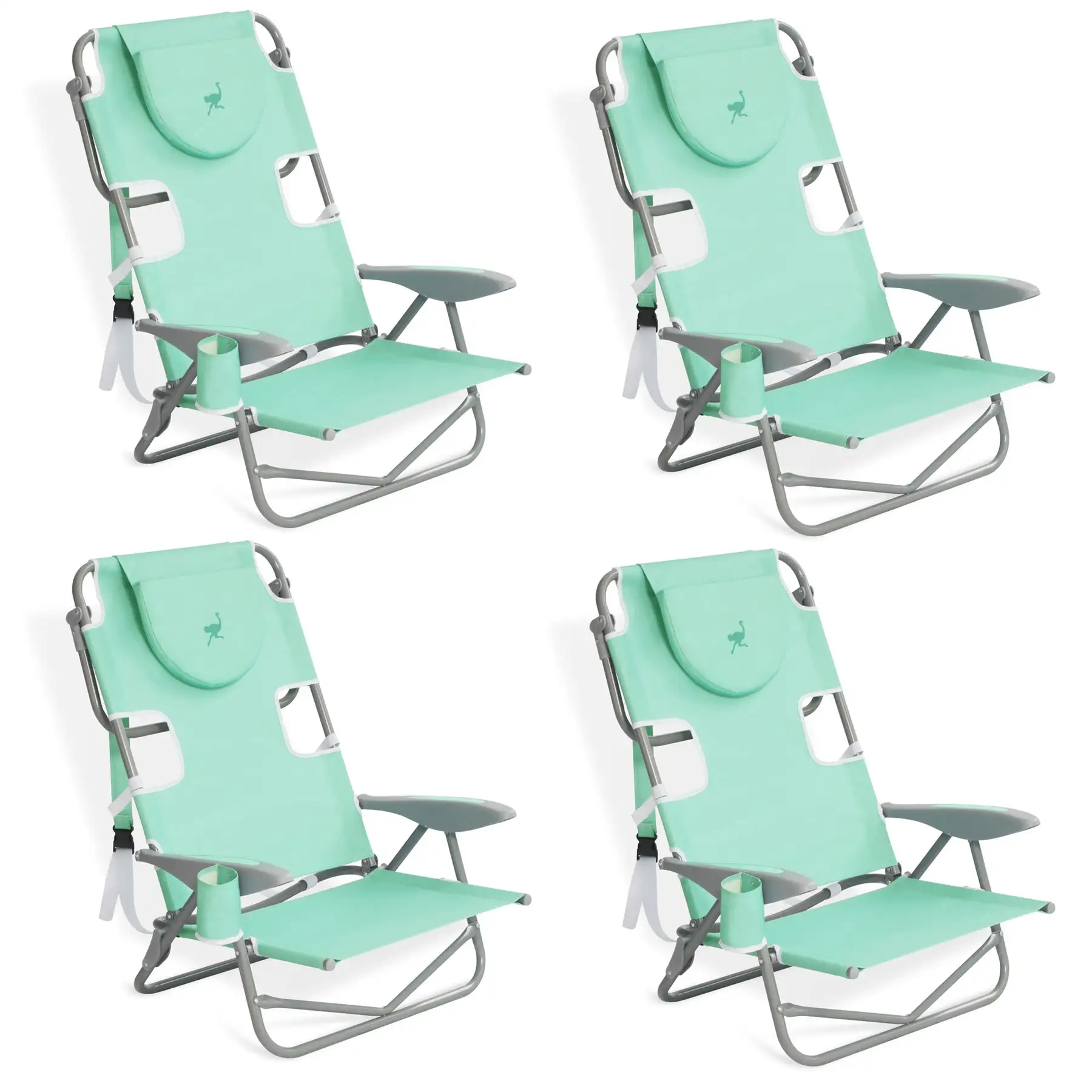 Ostrich On Your Back Folding Reclining Outdoor Camping Lawn Chair, Teal (4 Pack)