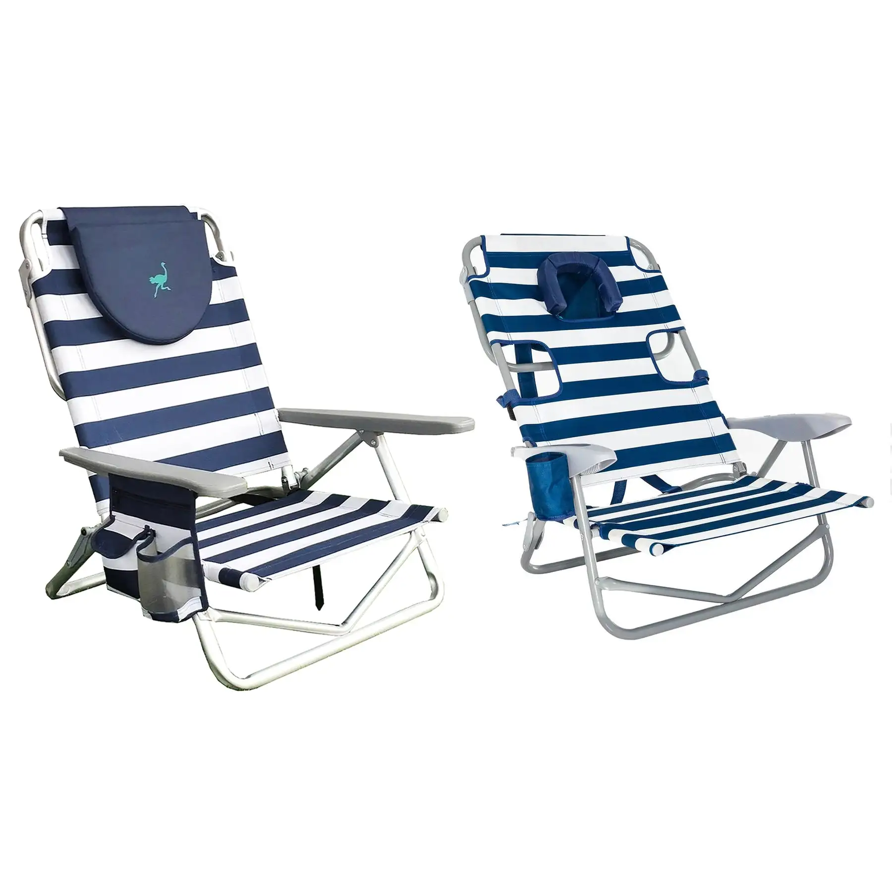 Ostrich On Your Back Sand Chair and On Your Back Sand Beach Chair, Striped Blue